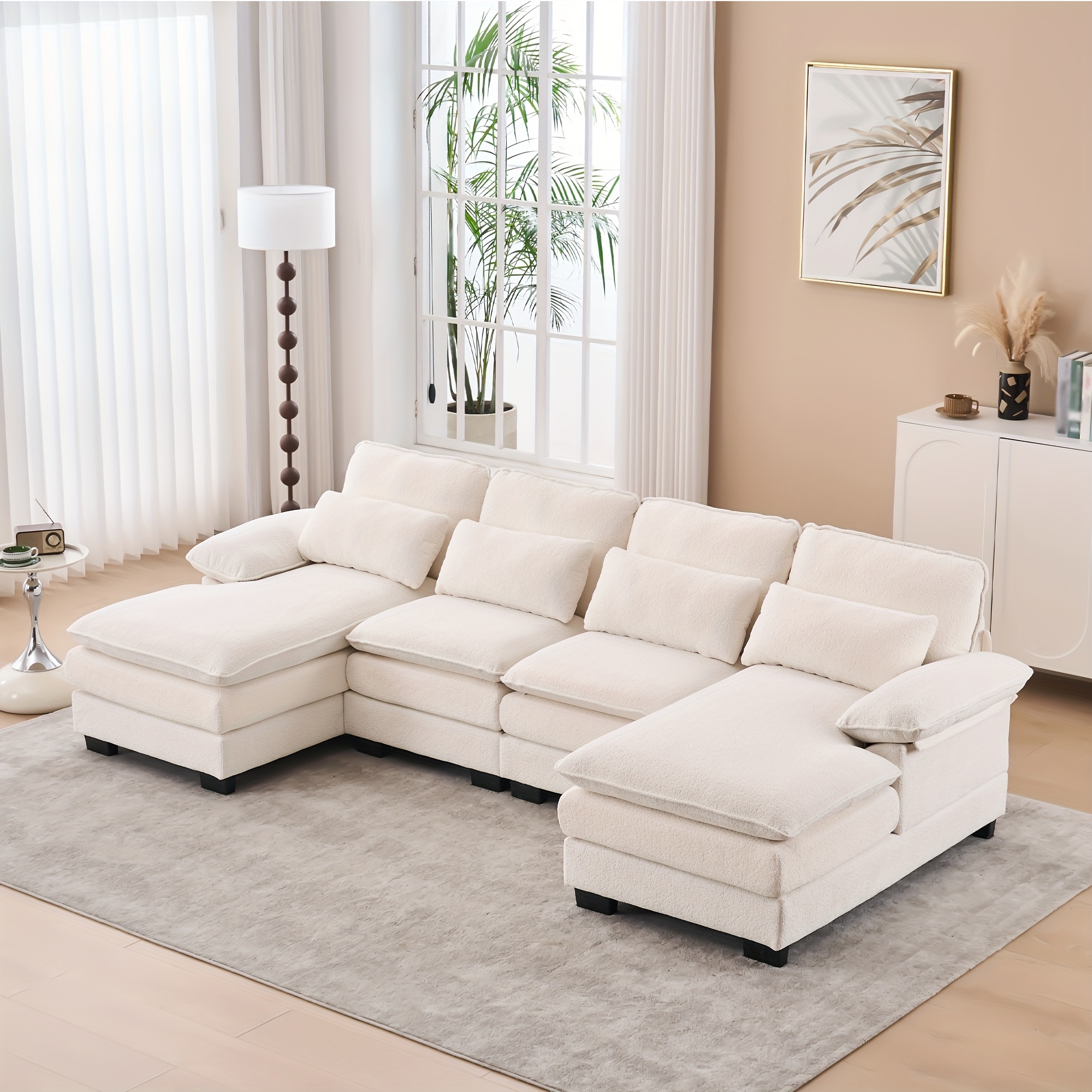 111.8'' U-shaped velvet upholstered sofa, modular cloud sofa for the living room, includes two recliners and pillows