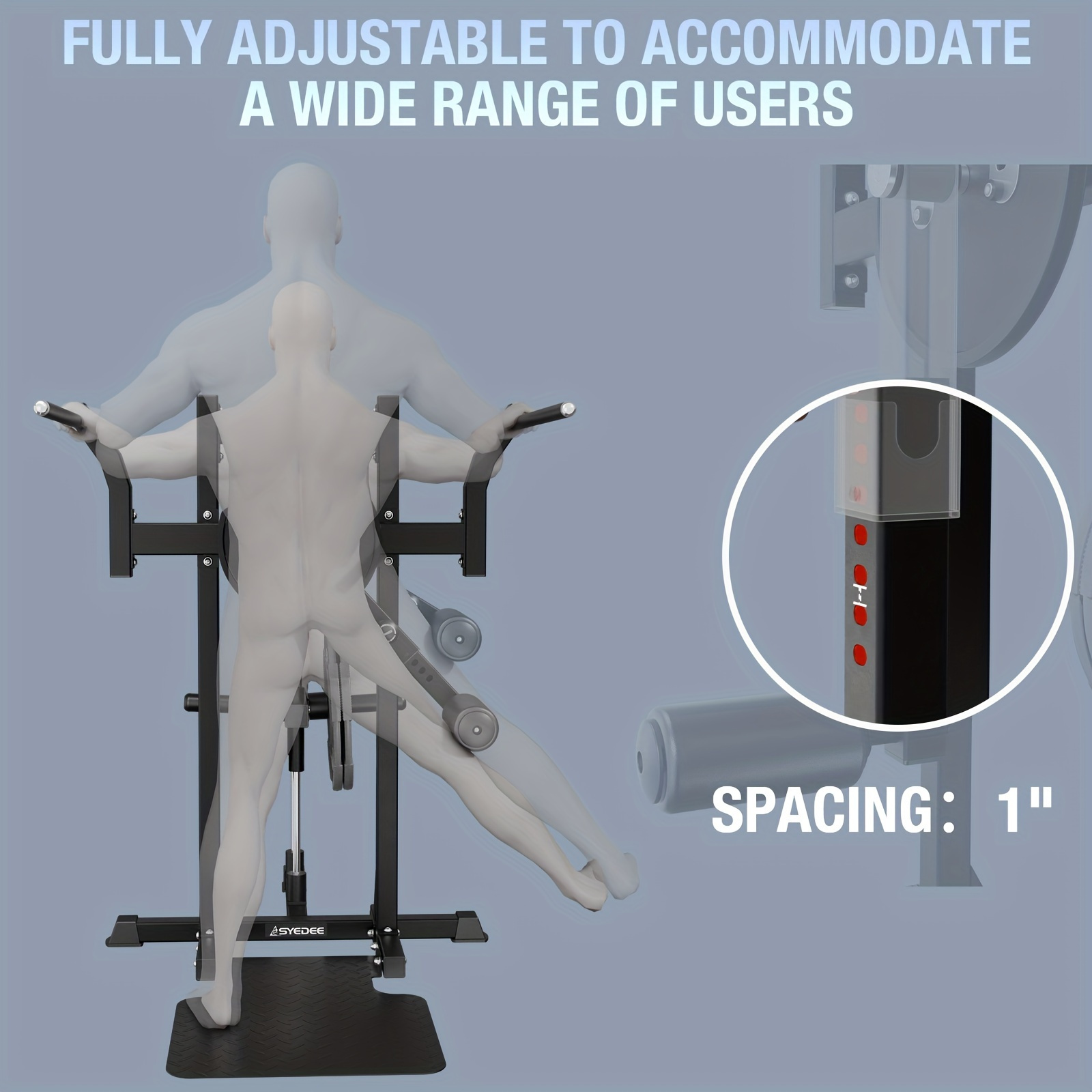 Leg raise machine, adjustable standing hip joint trainer, features 9 height settings, 450-pound weight plate capacity, used for hip joint training and home gym workouts