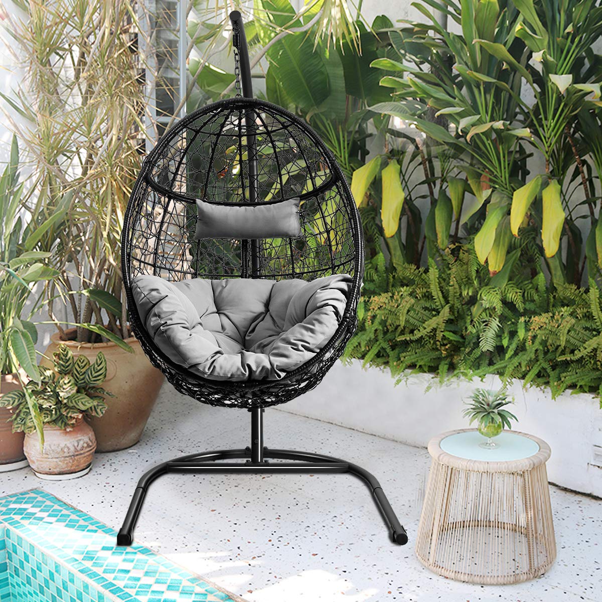 Hanging Egg Chair, 36.5-Width Oversized Swing Chair with C-Hammock Stand Set, Hammock Chair