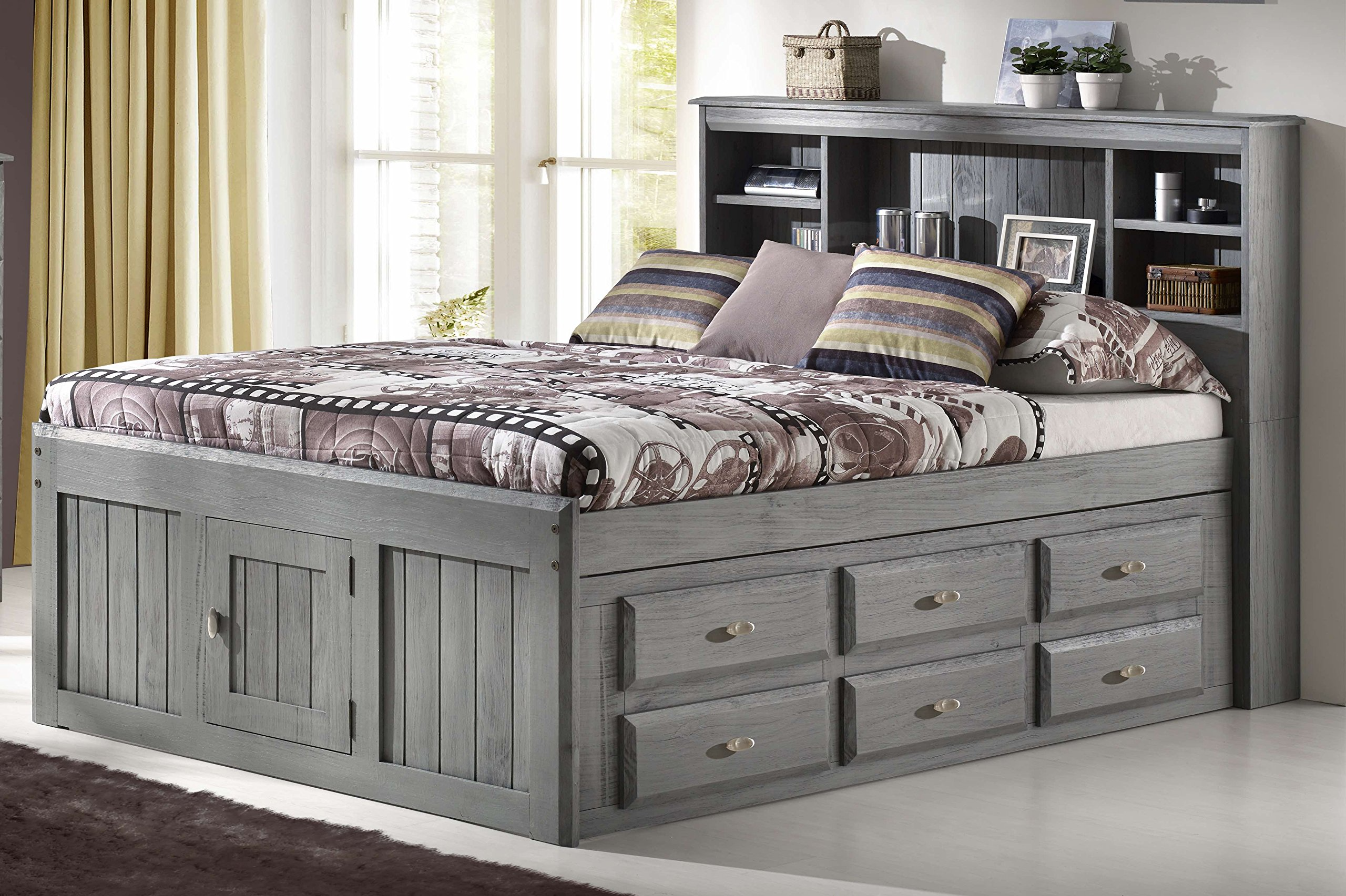Charcoal Full Bookcase Bed with 12 Drawers