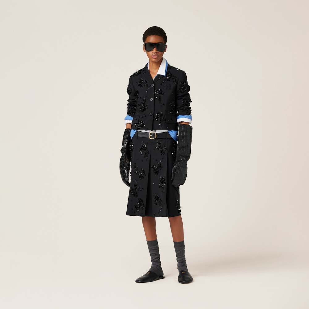 Embroidered single-breasted kid mohair jacket