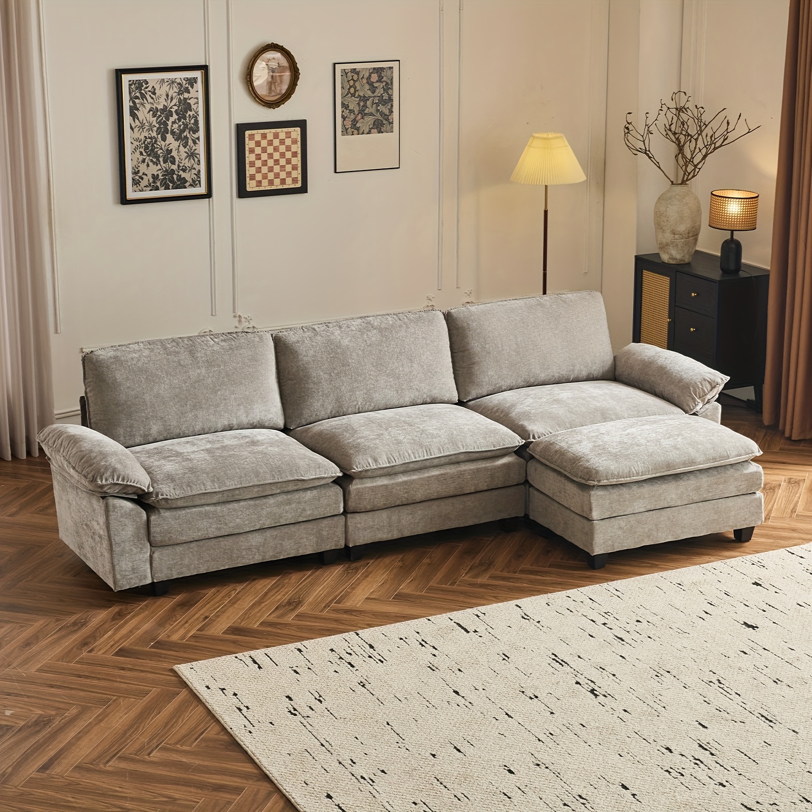 Double-layer modular sofa in chenille teddy velvet