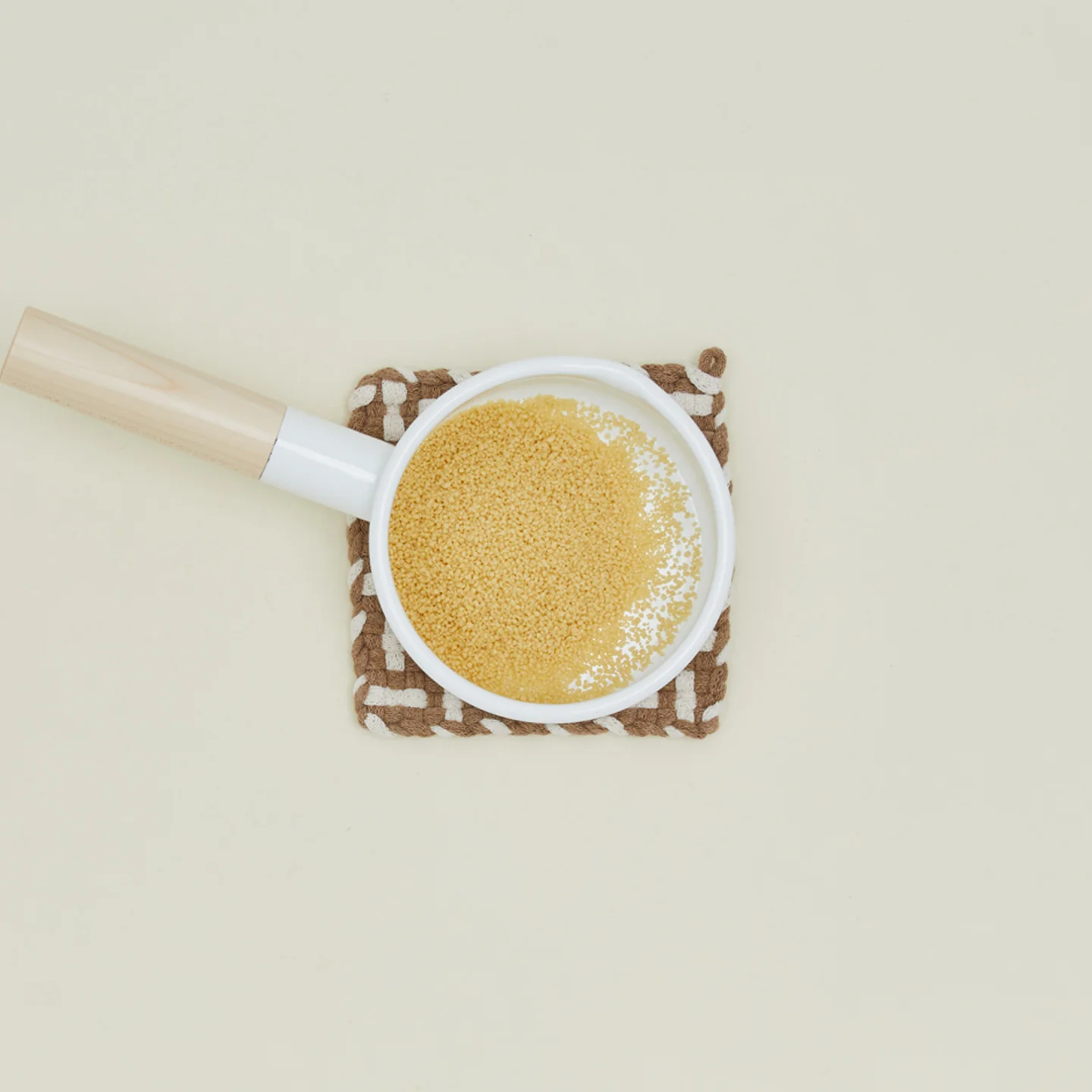 Parquet Handwoven Pot Holder - Flax/White