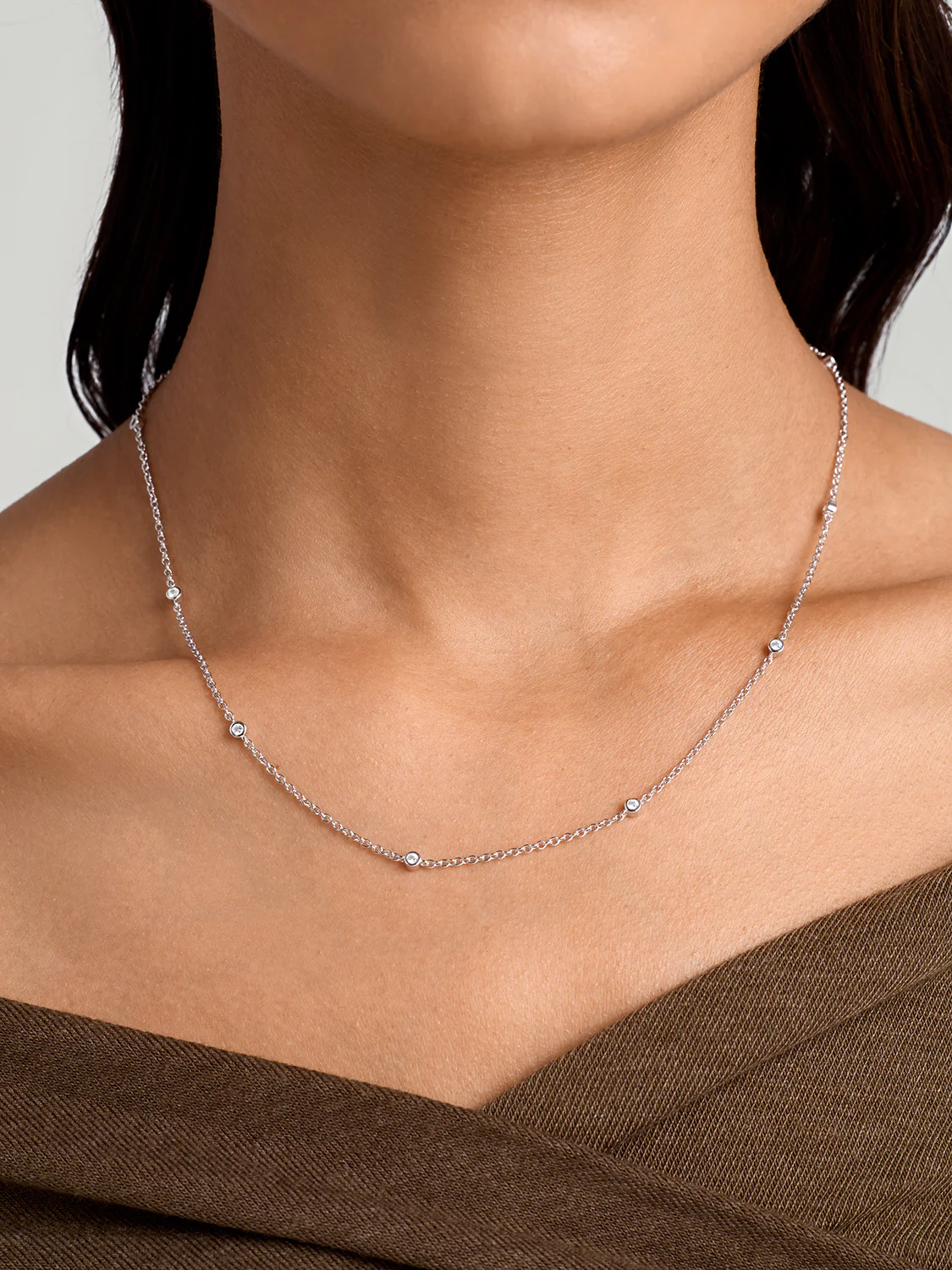 Bezel Crystal  Station Necklace