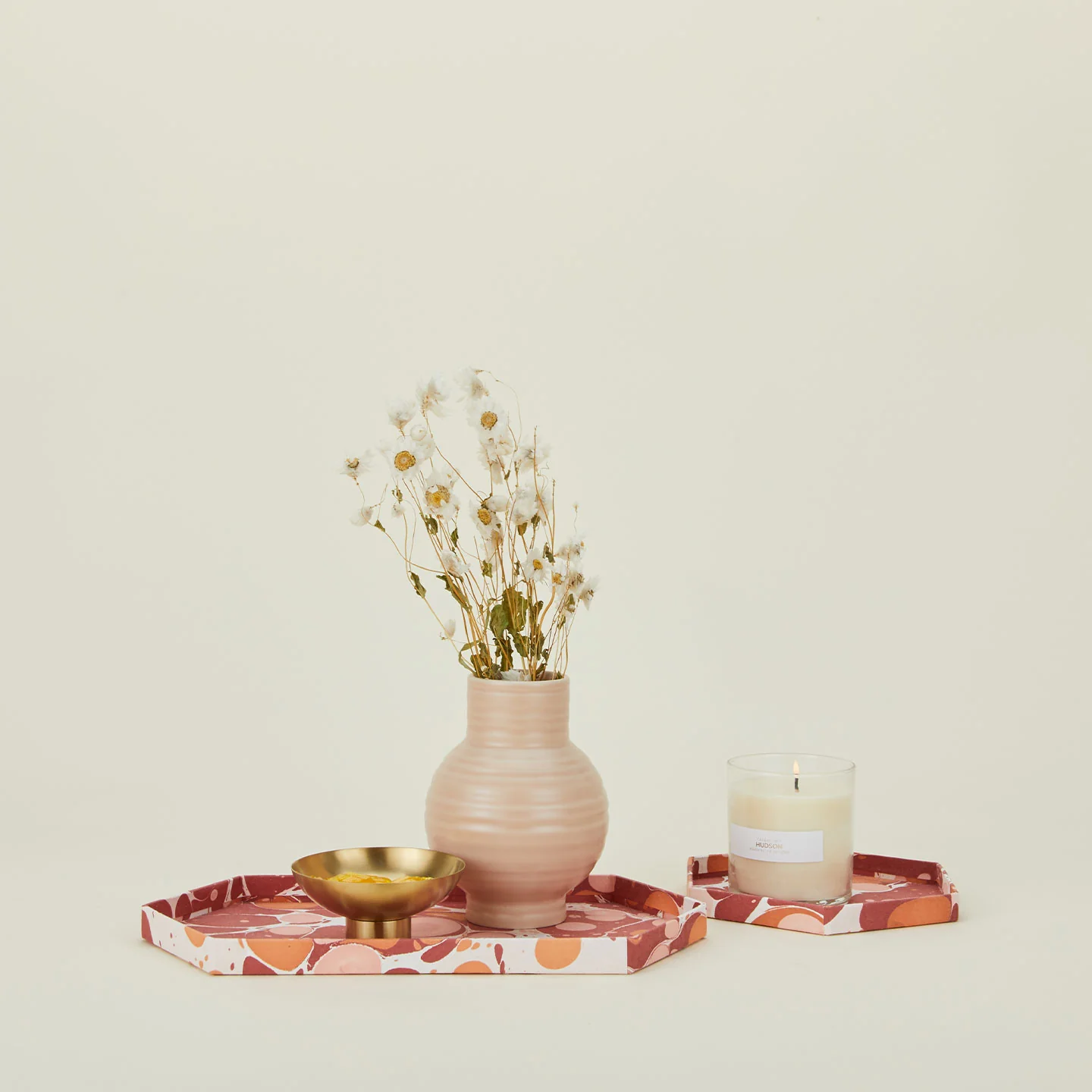 Marbleized Hexagon Tray, Set of 2 - Warm Marble