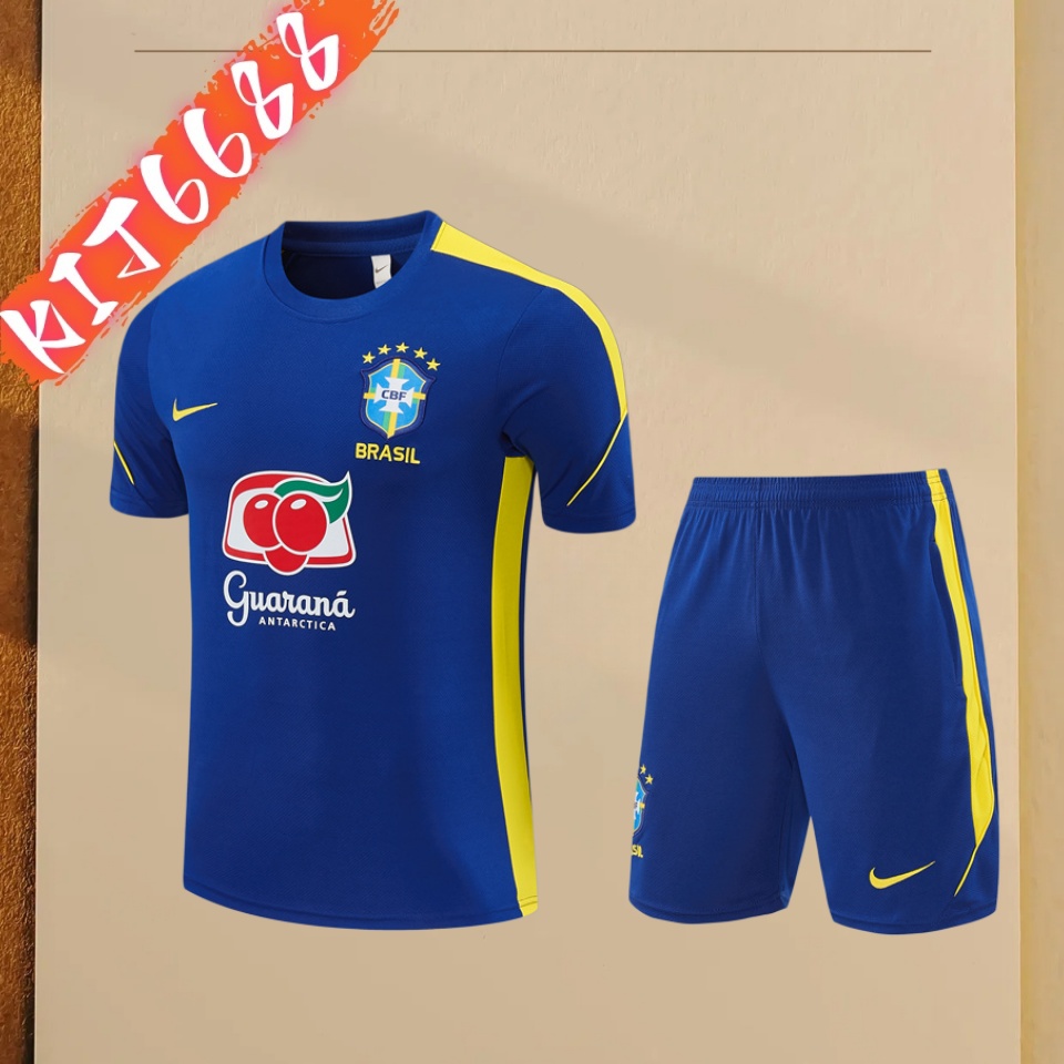 2024/2025 Brazil variegated blue Adult & Kids Short Sleeve Training Suit (Adult & Kids  Kit)