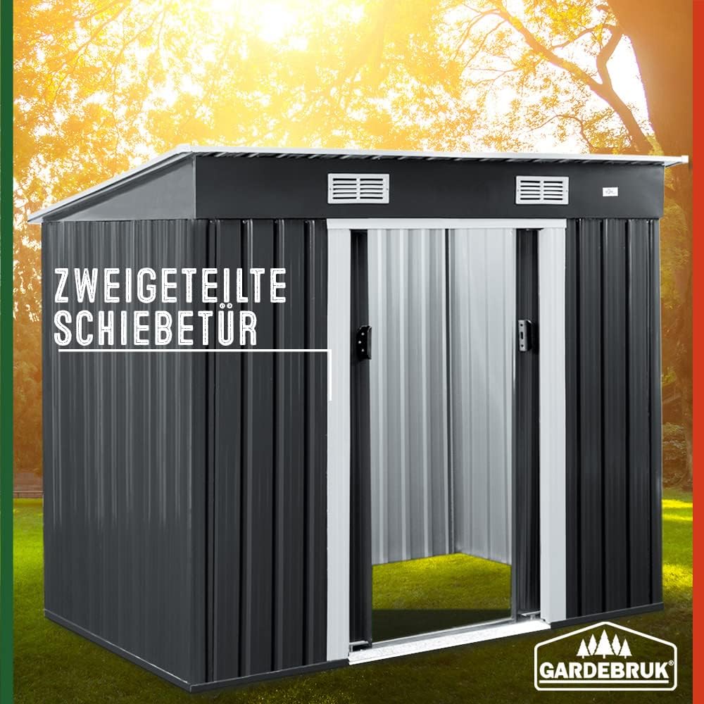 GARDEBRUK&reg; Garden Metal Tool Shed | Anthracite | 6x4 FT | Outdoor Tool Storage Garden House | Sloped Pent Roof | Sliding Door | Container Gardening Equipment | Weather-Resistant