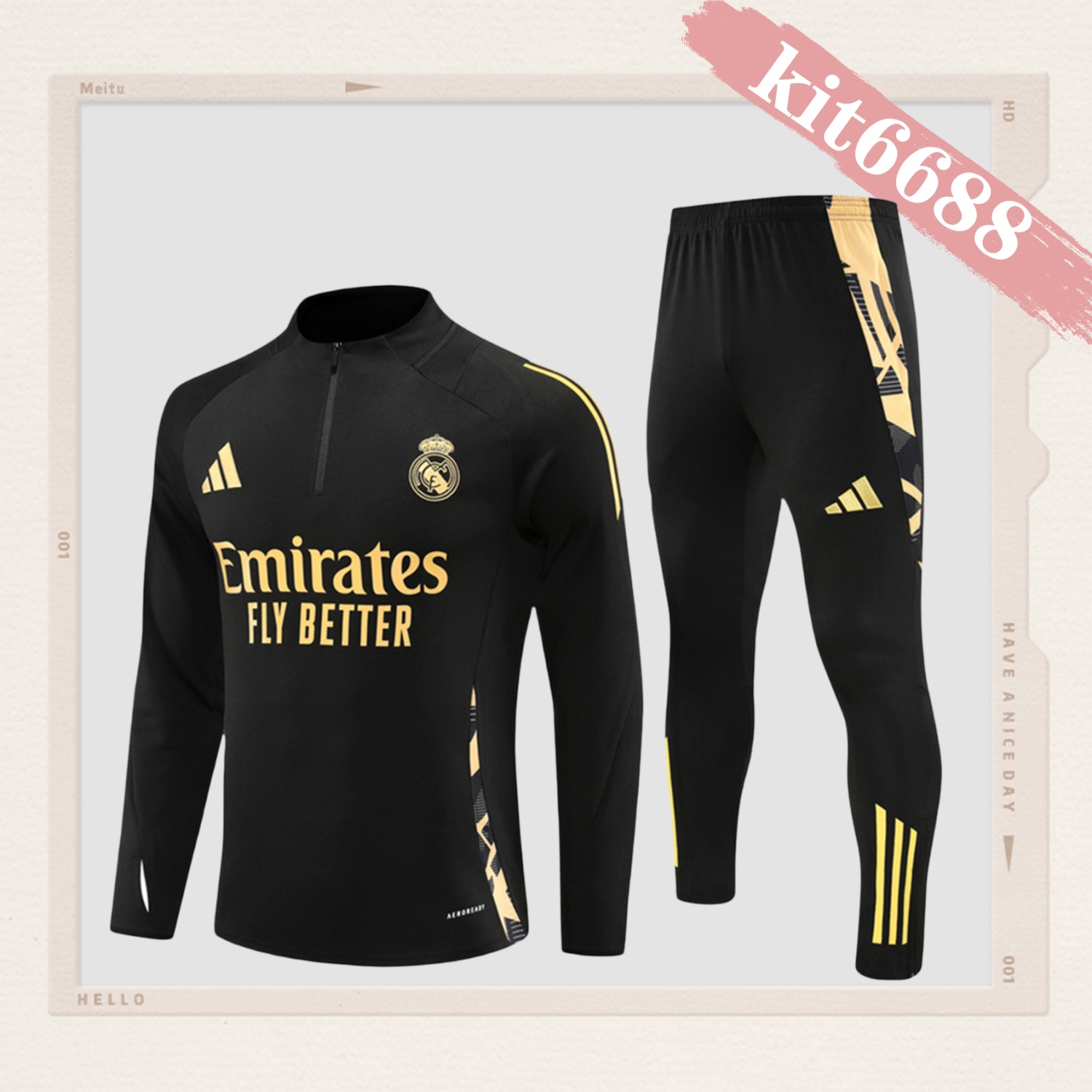 2024/2025 Real Madrid Black Gold Adult Half Zip Training Kit (Adult Kit)