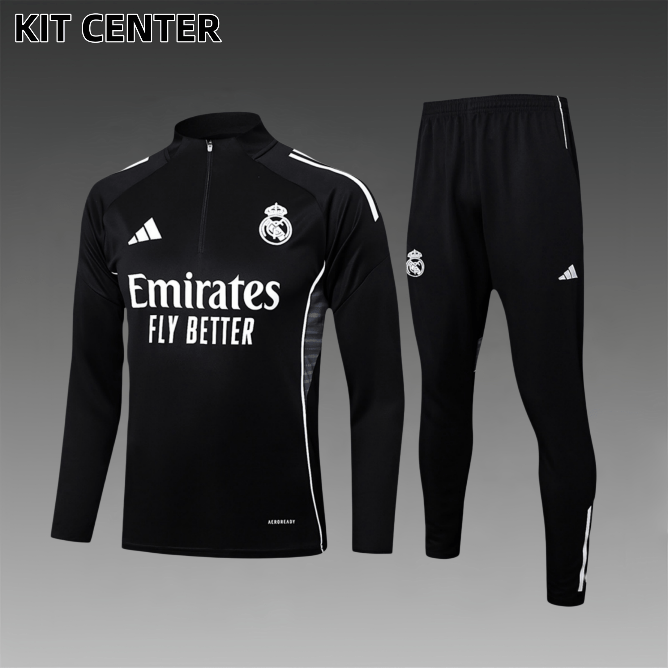 2024/2025 Real Madrid Black Adult Half Zip Training Kit (Adult Kit)