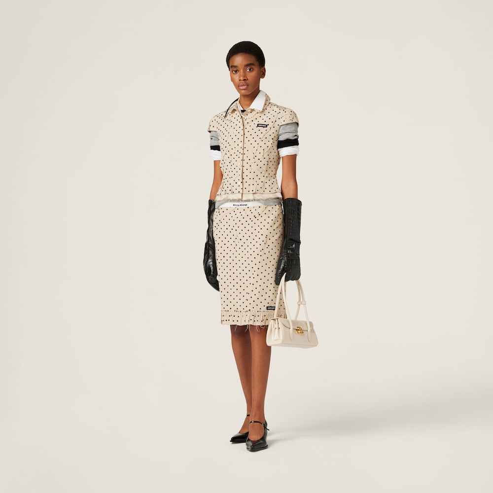 Polka-dot crepe de chine skirt