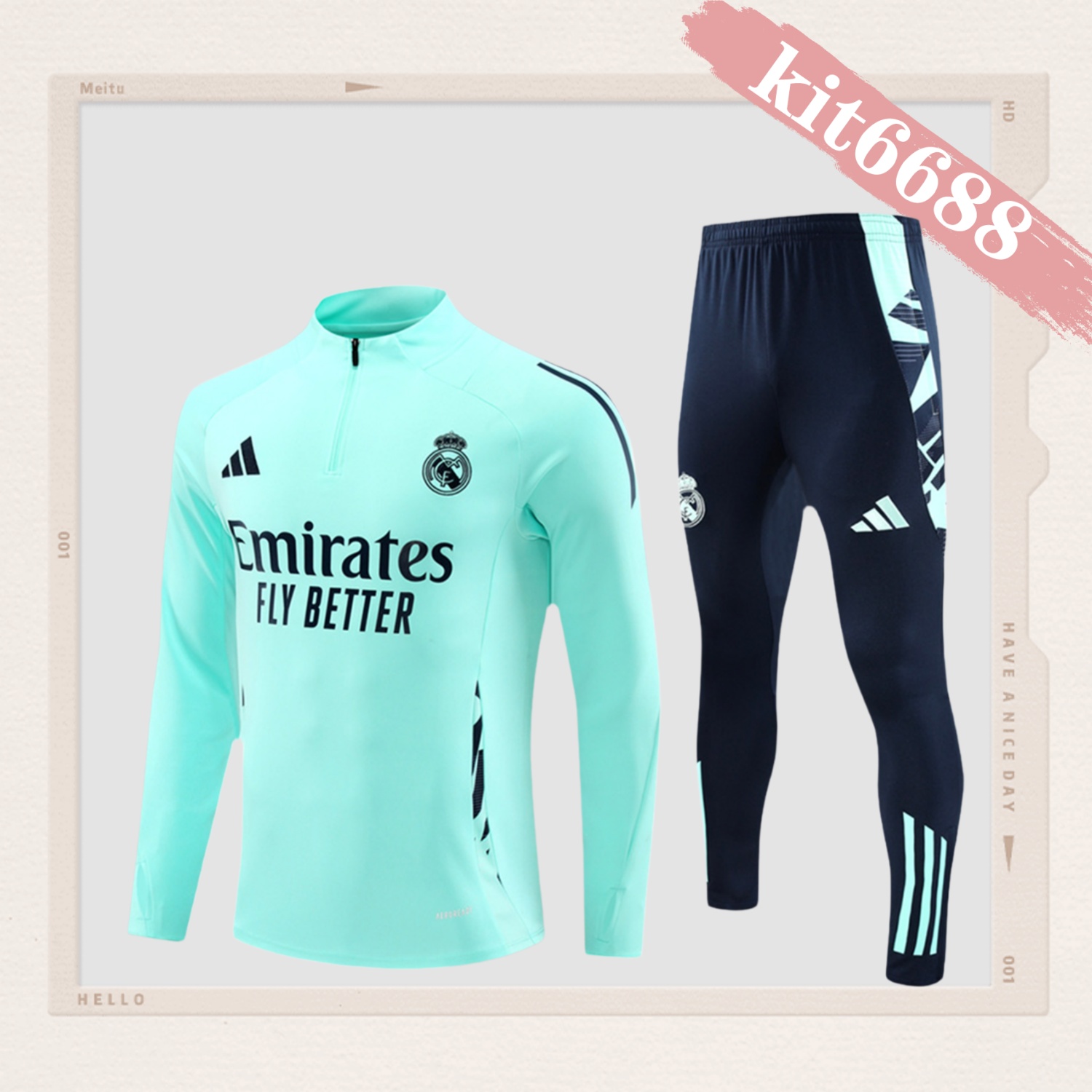 2024/2025 Real Madrid Blue Adult Half Zip Training Kit (Adult Kit)