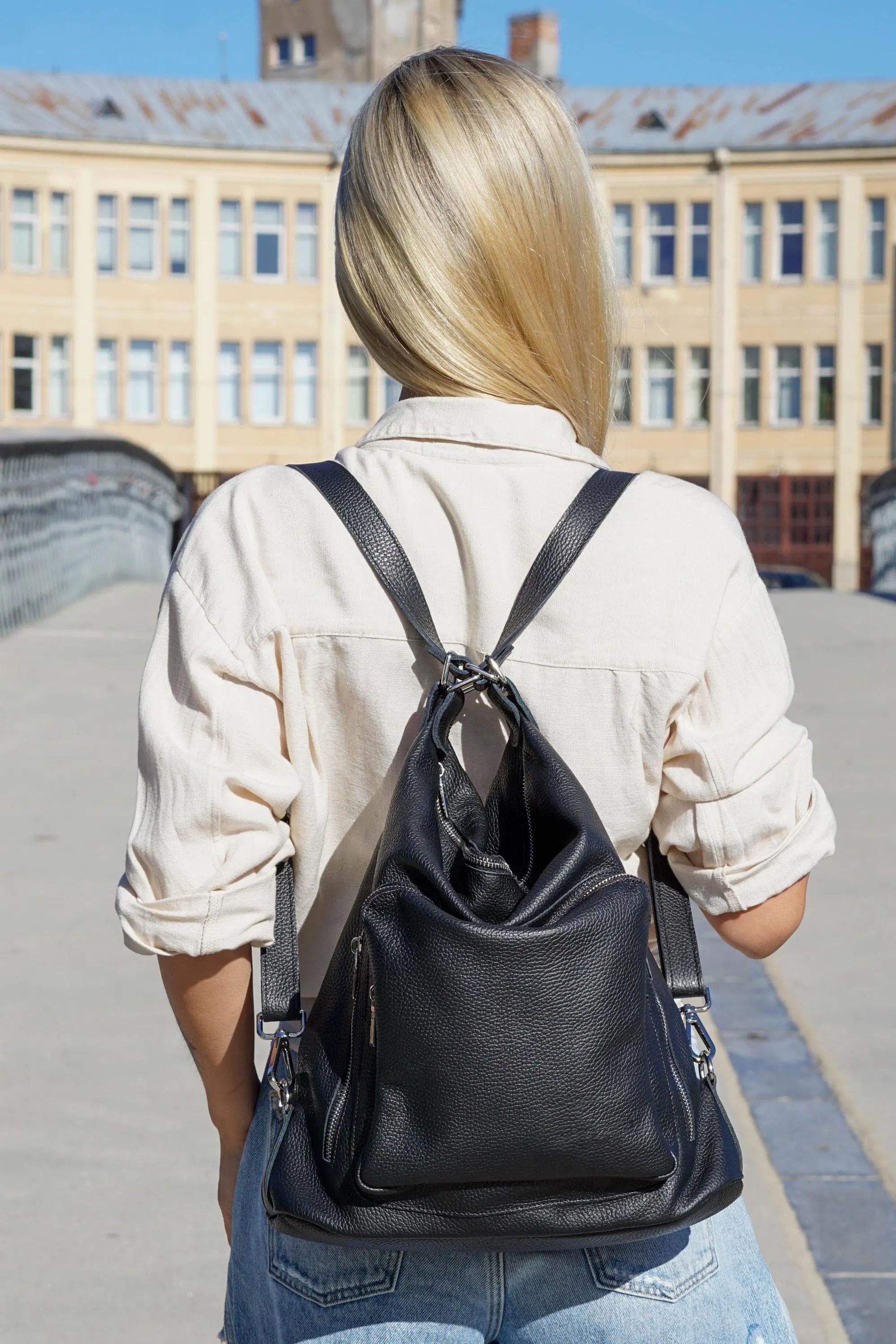 Edgy Black Pebbled Leather Slouch Hobo Bag
