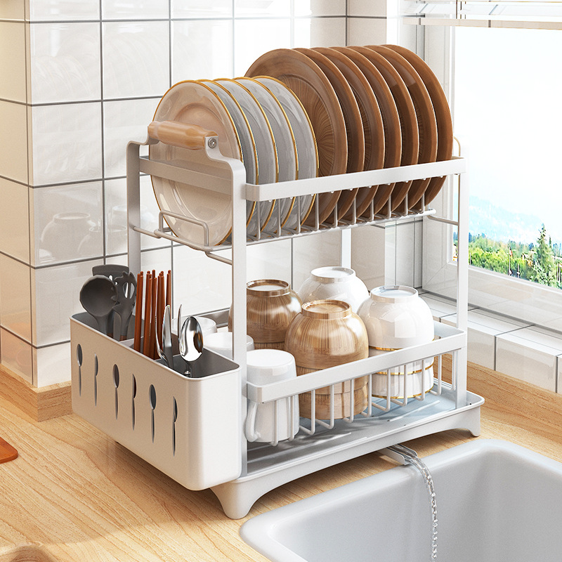 Dishes storage rack sink drain bowl rack shelf kitchen table top mounted dishes and chopsticks cupboard double drain storage box