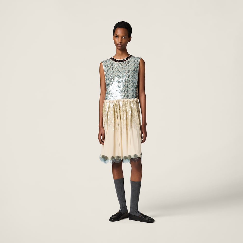 Embroidered marocain dress