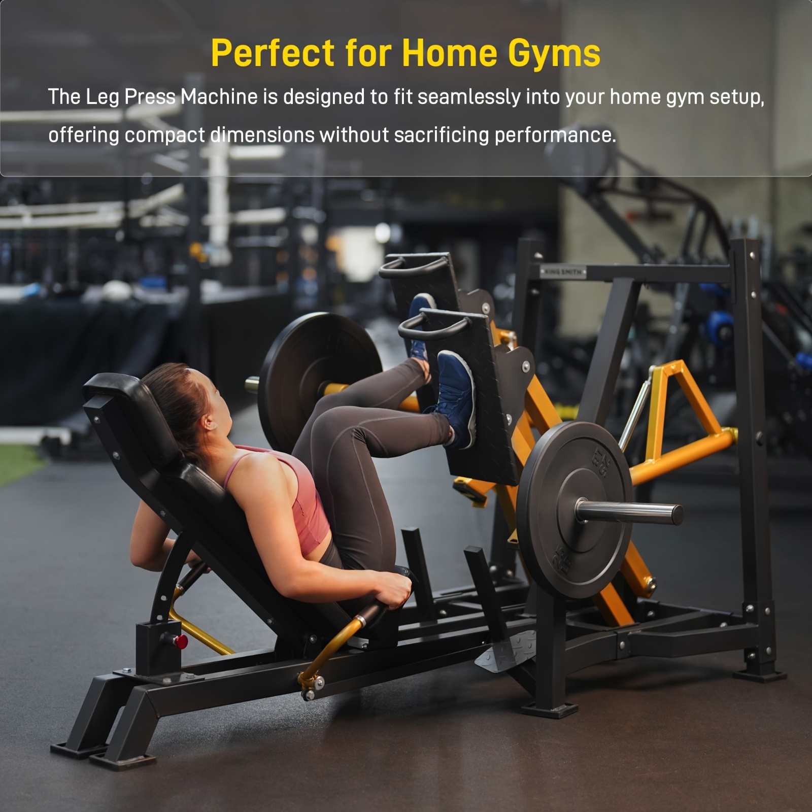 KING leg press machine with detachable foot pedals, smooth gliding rails, and adjustable backrest, suitable for exercising quadriceps and hamstrings at home gyms