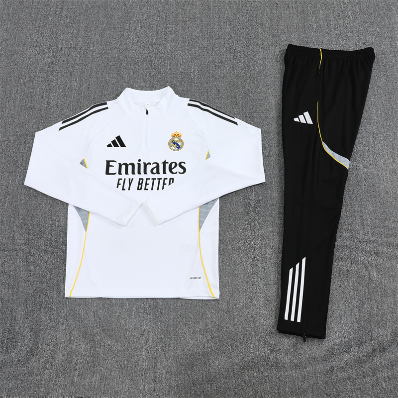 25/26 Real Madrid white Half Zip Training Kit (Adult Kids Kit)