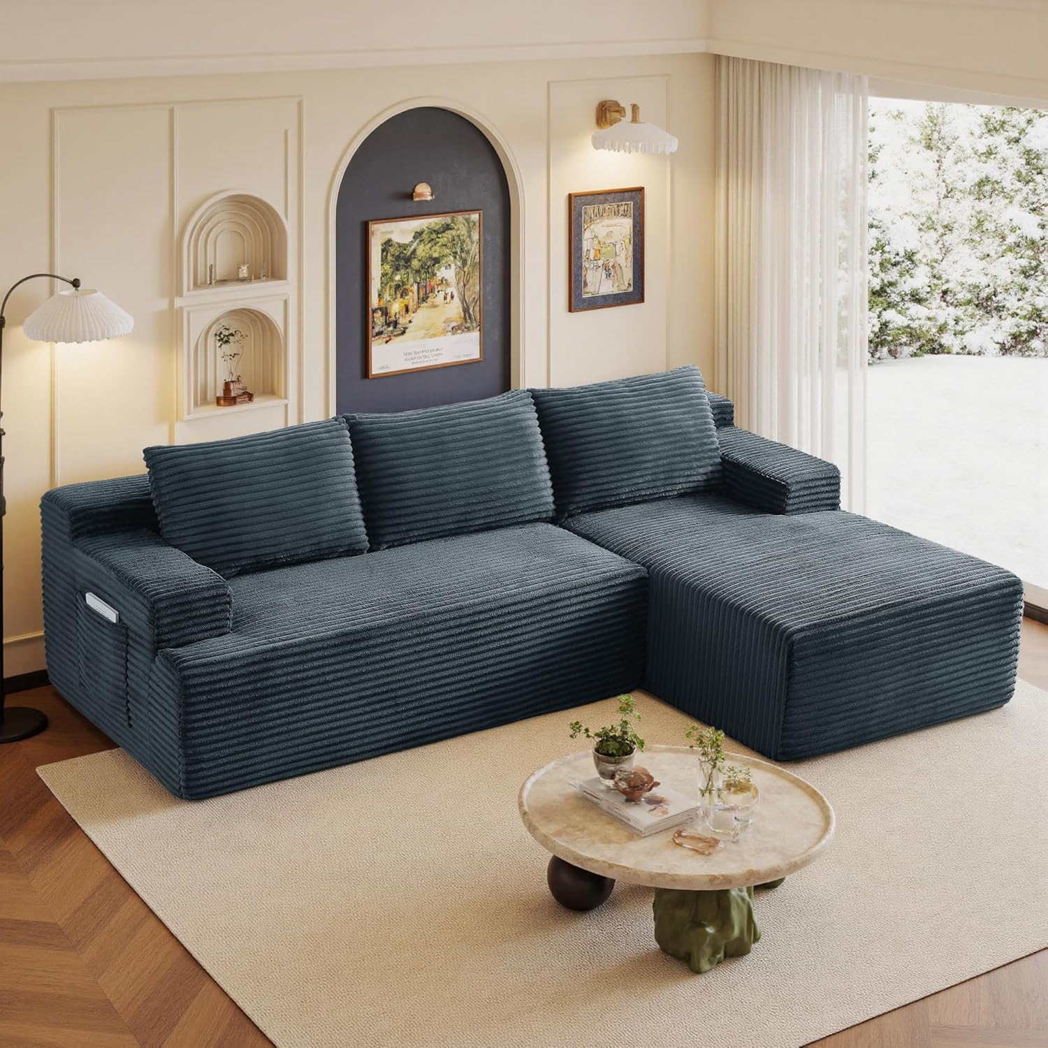 96.1inch Living Room Corner Sofa Cloud Sofa Set L-Shaped Soft Upholstered Frameless Sofa Modern Modular Corner Sofa with Chaise Lounge
