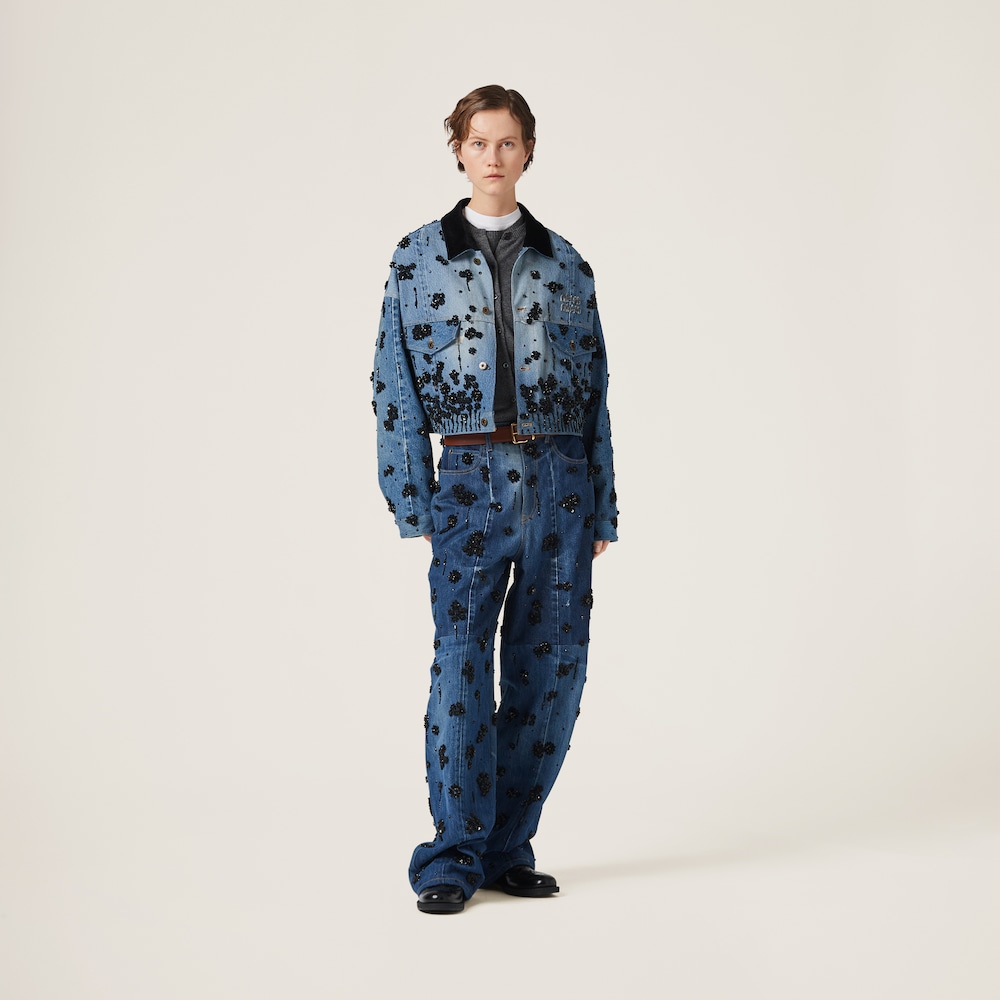 Embellished five-pocket denim jeans