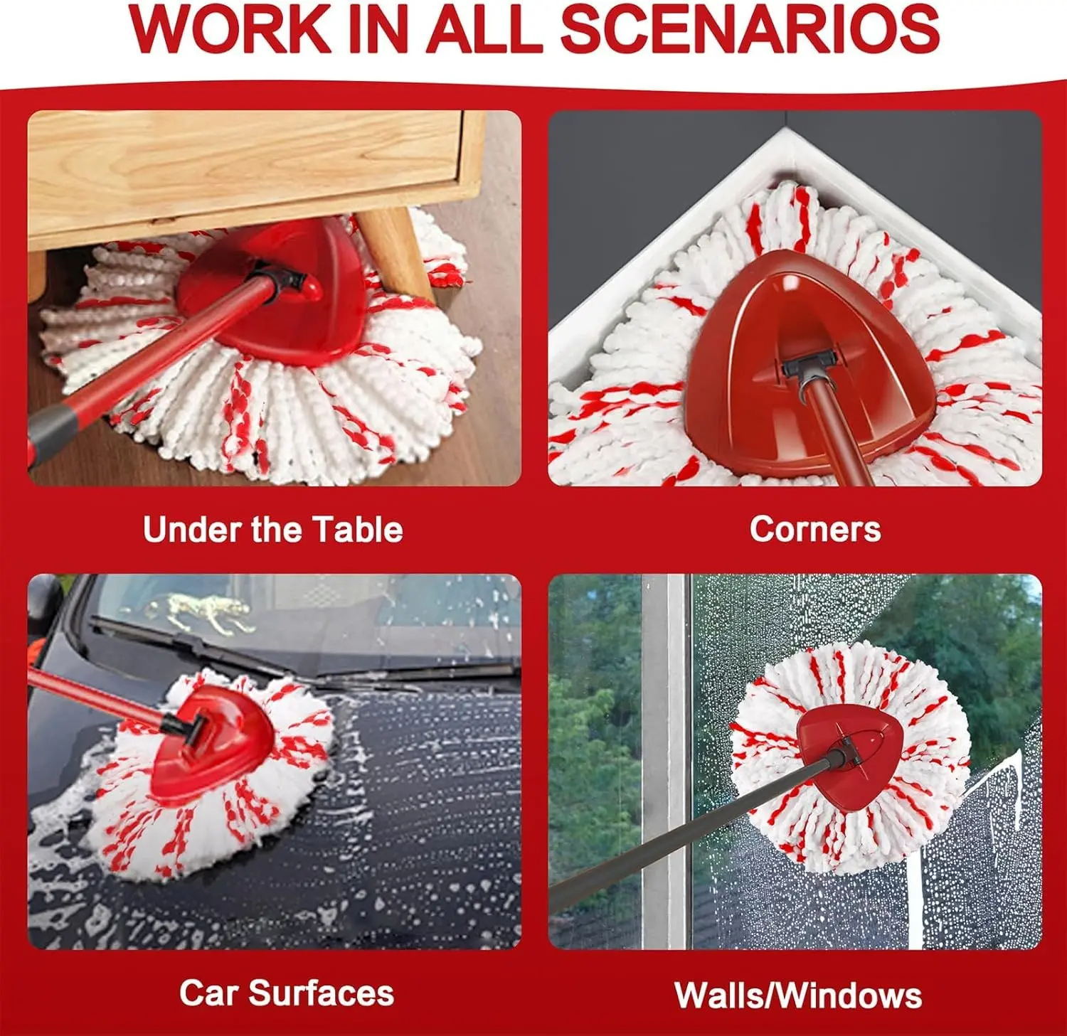 3 Pack Spin Mop Heads Replacements with Scrubbing Pad