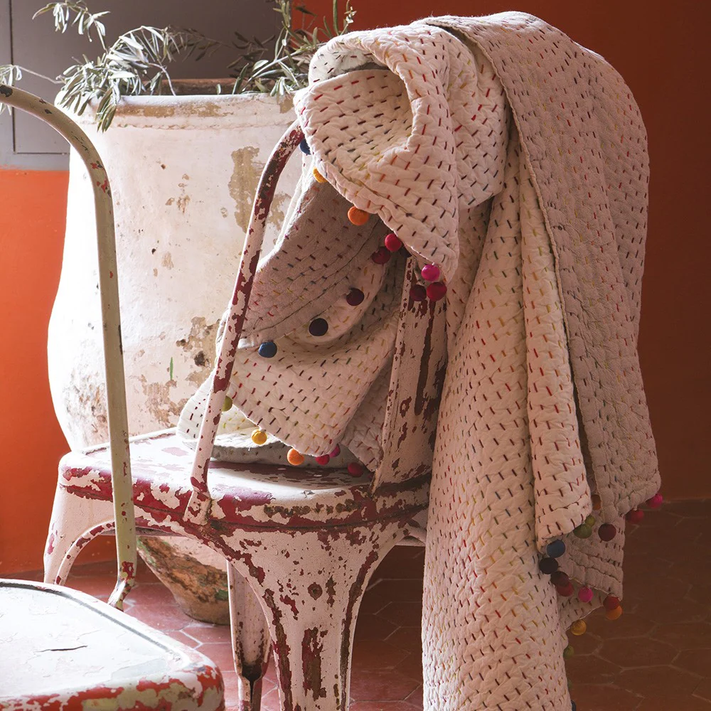 Gastounet Throw, 180 x 180 cm, Grey/White/Blue/Pink