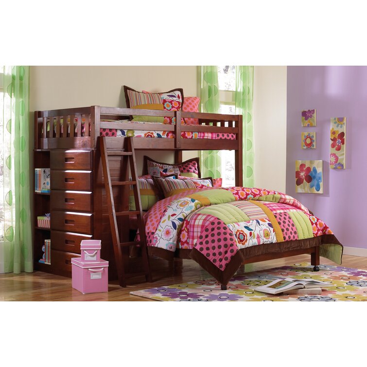 Giancola Twin Over Full 6 Drawer Solid Wood L-Shaped Bunk Beds with Bookcase by Viv + Rae