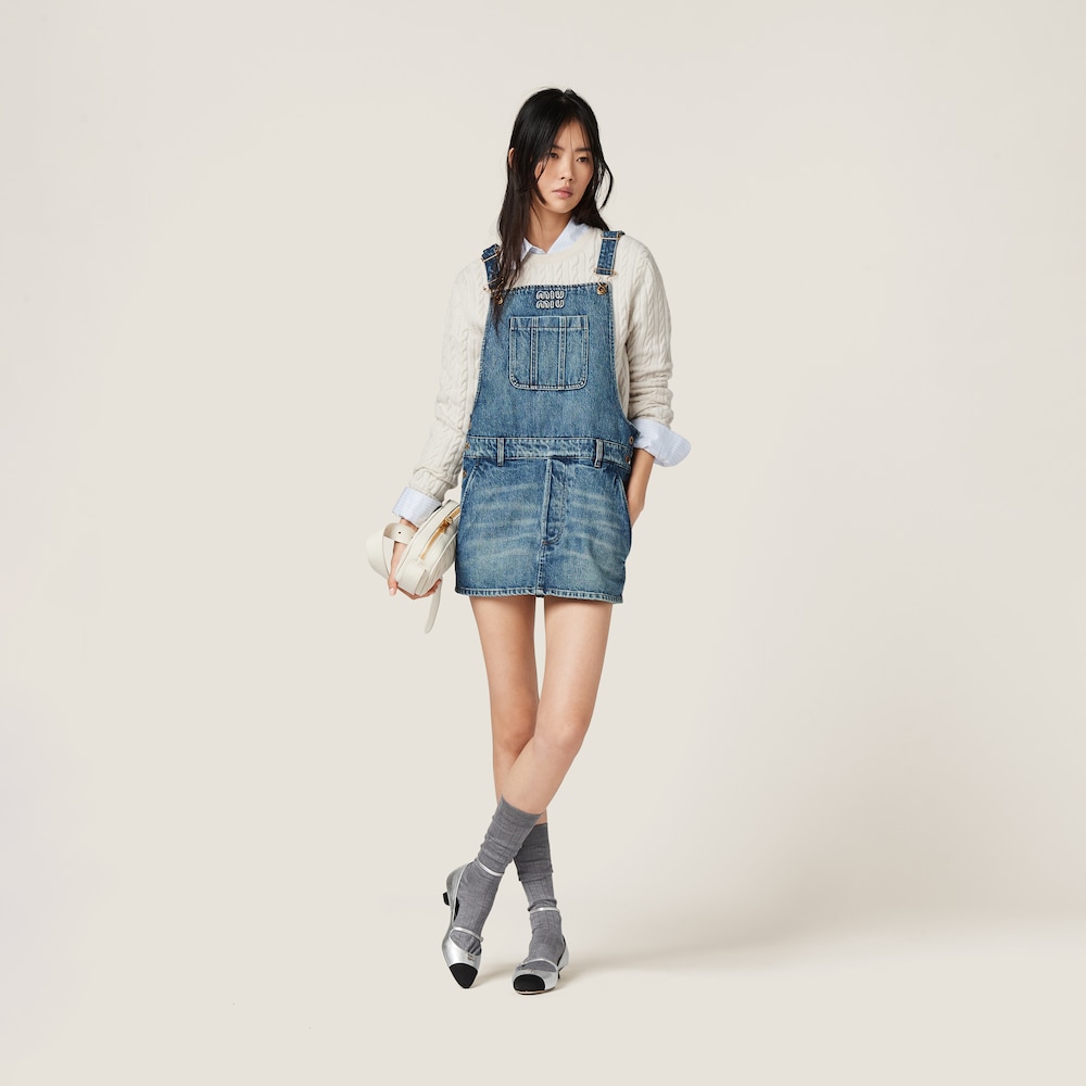 Denim bib mini-dress