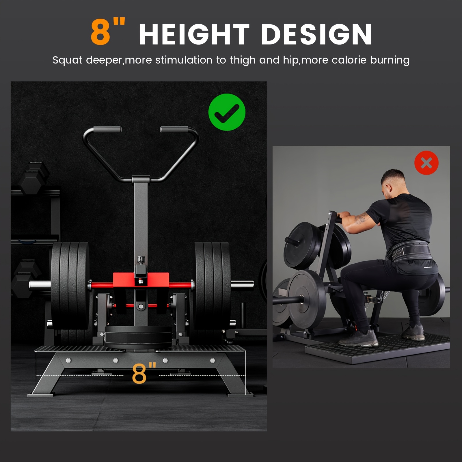 Weight-bearing belt squat machine, strength training leg equipment, Hack Squat machine with weightlifting belt - 4 adjustable positions, 800 lbs load capacity