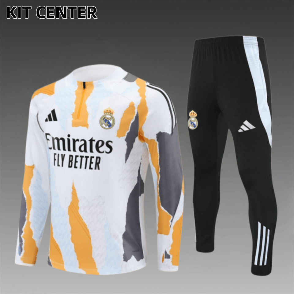 24/25Real Madrid yellowish-white Half Zip Training Kit (Adult Kids Kit)