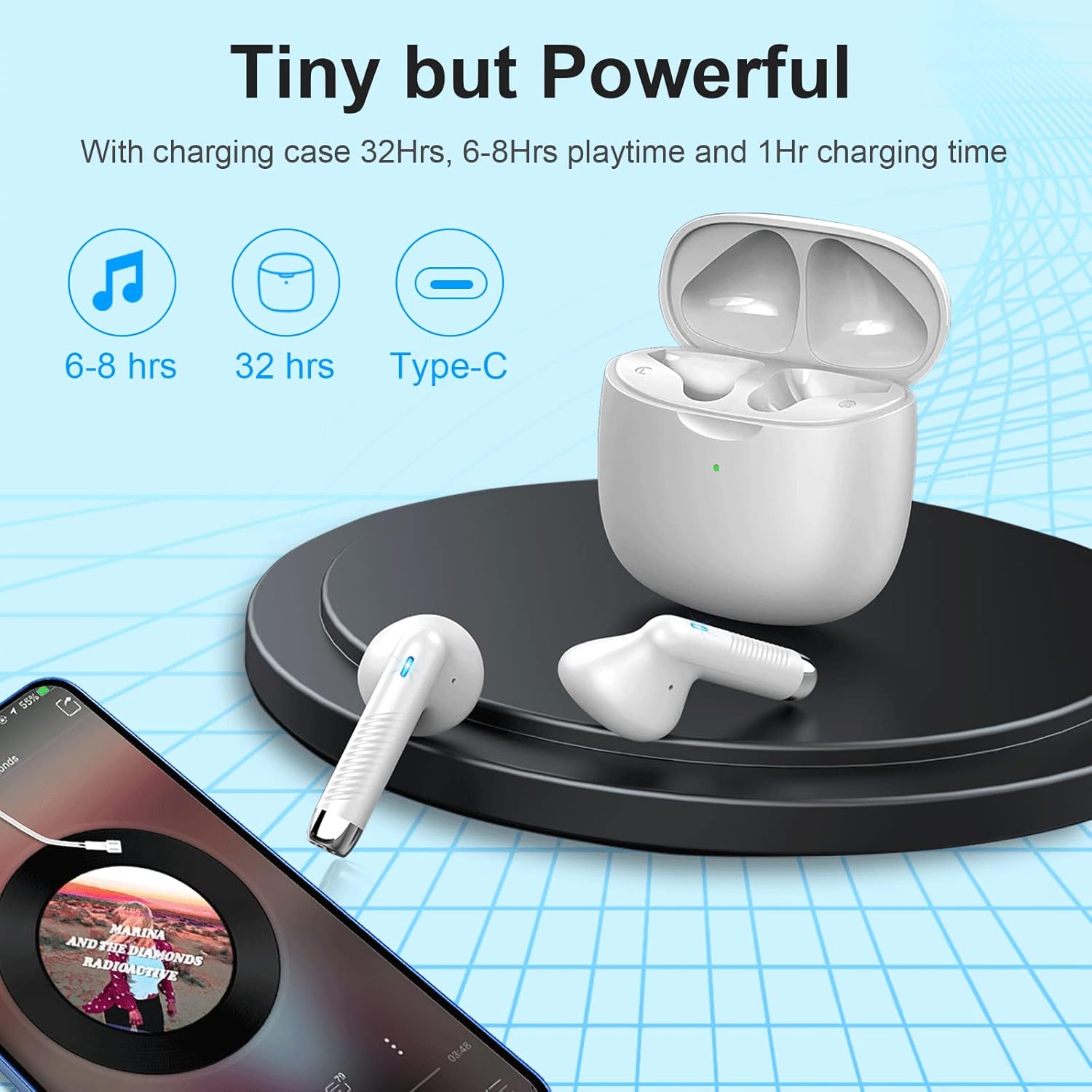 Jxrev True Wireless Earbuds, Bluetooth 5.4 Earphones with 4 Noise Cancelling Mics, Stereo Deep Bass, IP7 Waterproof, 32H Playtime USB-C Charging, Compatible with iOS & Android