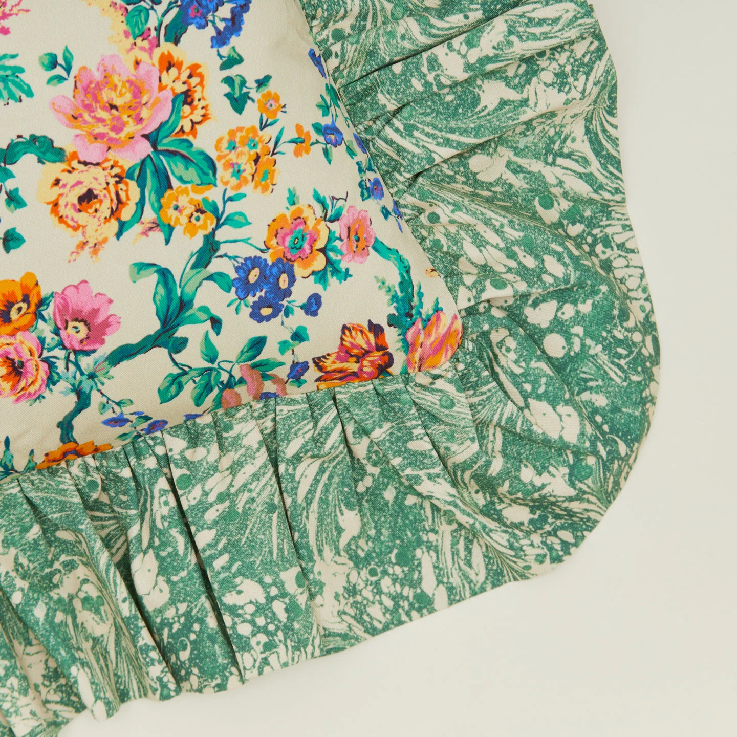 Ruffled Floral Cushion - Fern