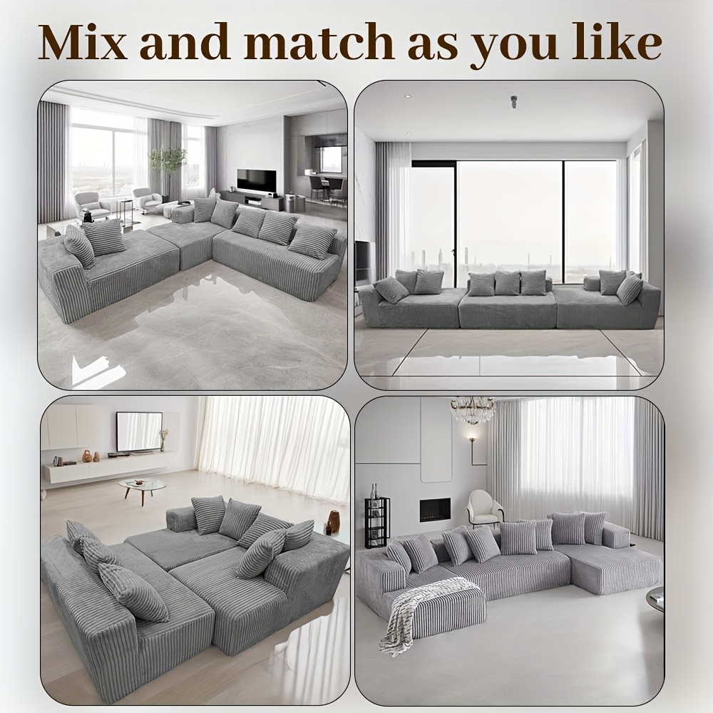 4-seater modular U-shaped sofa with a sleeper bed| Gray striped corduroy fabric| Free combination, easy installation