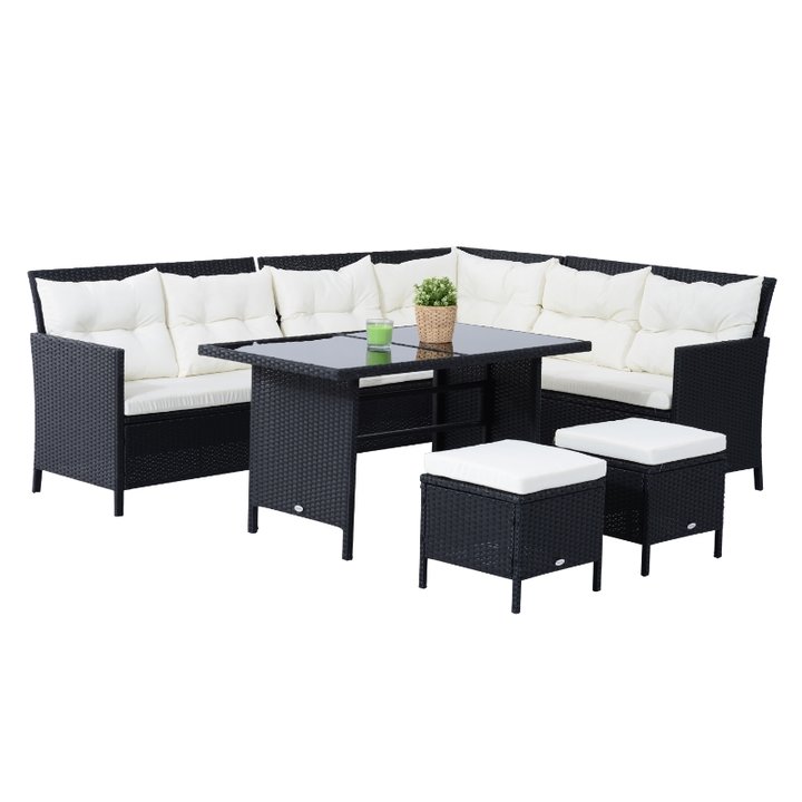 Outsunny 6pcs Garden Rattan Sofa Sets Wicker Furniture Set Outdoor Lounge Dining Table w Cushions