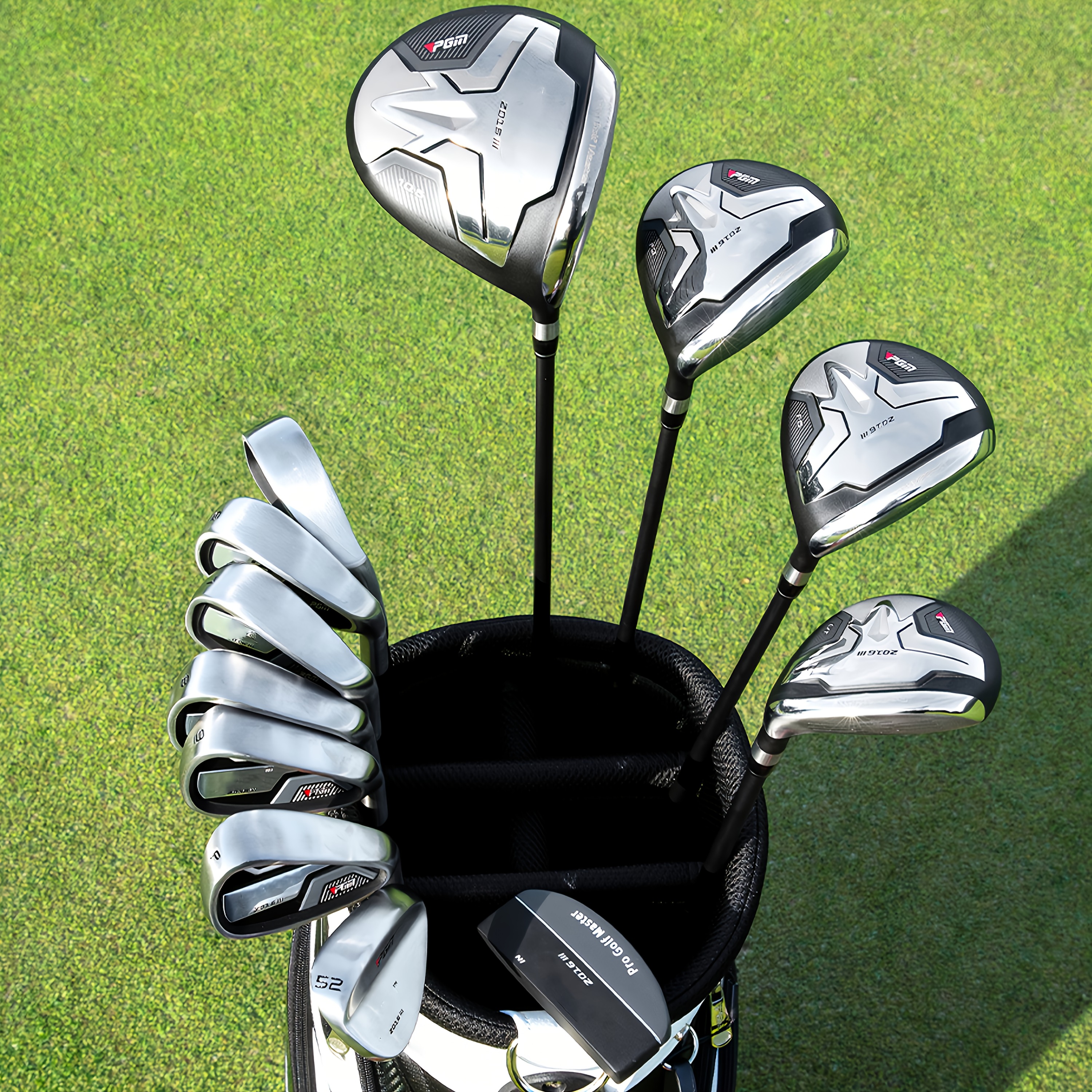 PGM Men's Complete Golf Club Set - 12 Pieces - 3 Wooden Clubs (#1,3,5），1 hybrid vehicle（#4H），6 pieces of iron clubs（#5,6,7,8,9，PW），1件沙子楔子（52°1 piece putter - golf stand bag - graphite shaft, perfect gift