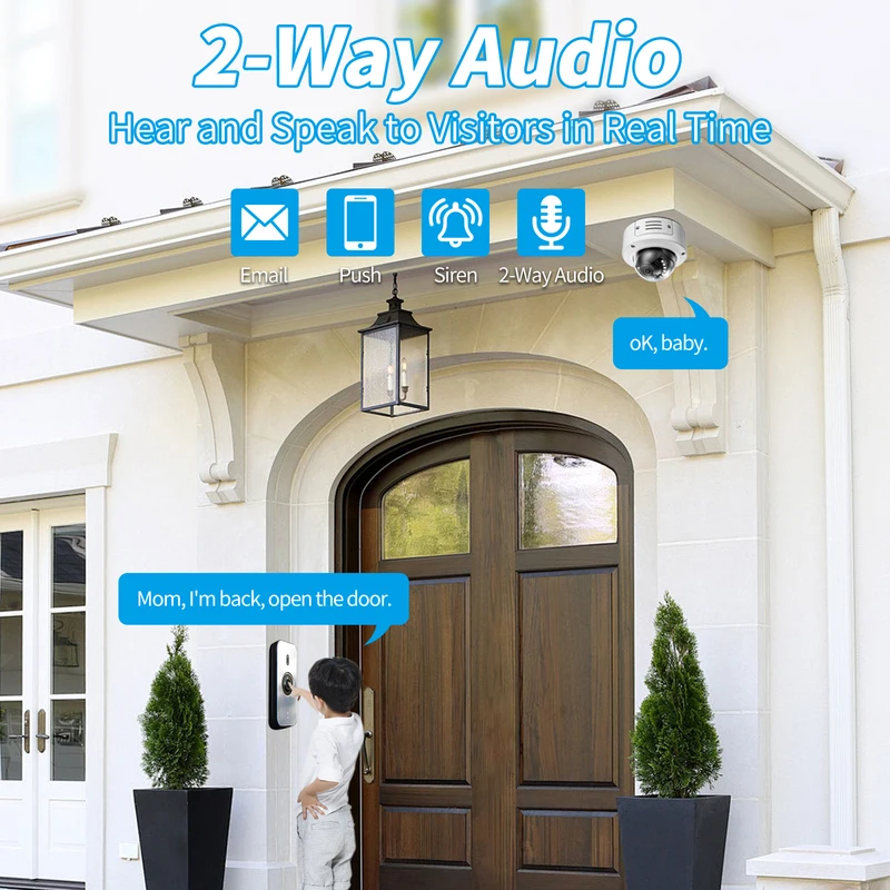 Gadinan 8MP 4K POE IP Camera Vandal-proof Outdoor 5MP 2-Way Audio H.265 Onvif Metal Dome Wired CCTV Security Video Surveillance