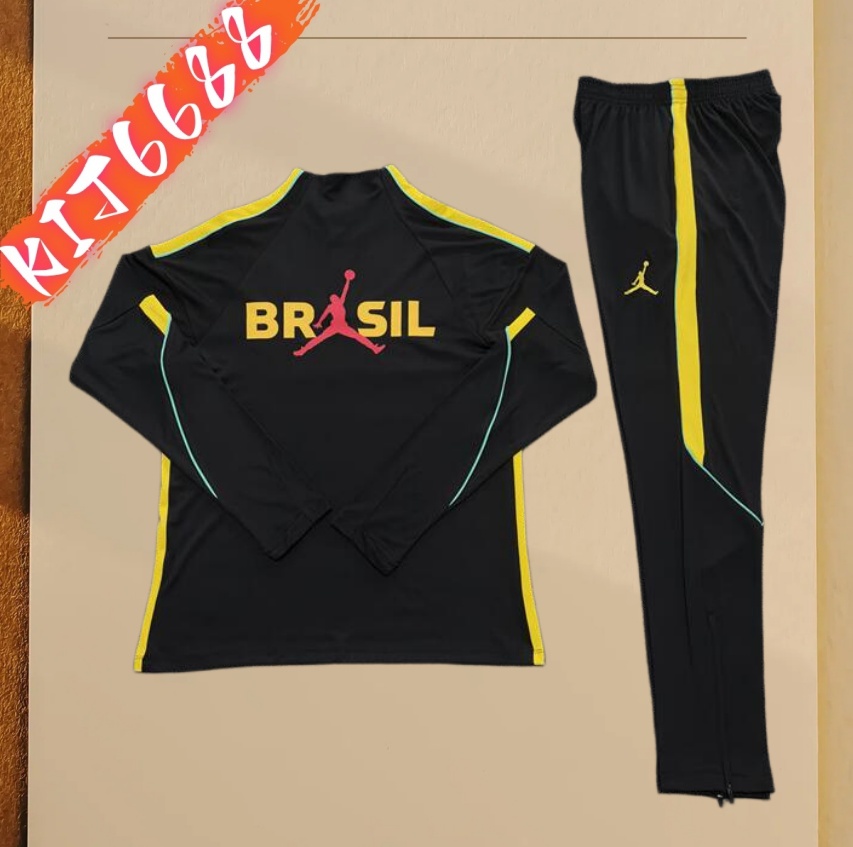 25/26 Brazil black Half Zip Training Kit (Adult Kids Kit)