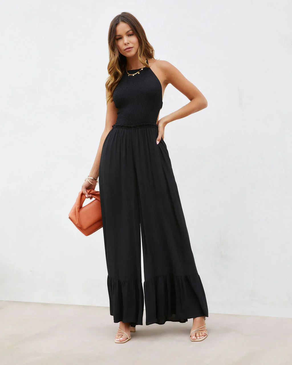 Bohdi Smocked Halter Pocketed Jumpsuit