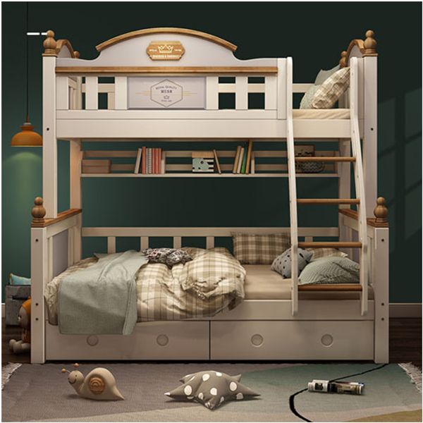 Solid wood high and low bed