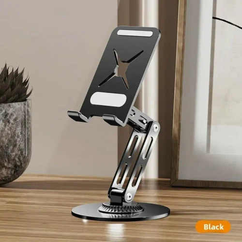 360° Rotation Foldable Metal Phone Tablet Stand, Height Angle Adjustable Desktop Holder, Anti-Slip Portable Cell Phone Mount for Home Office Travel