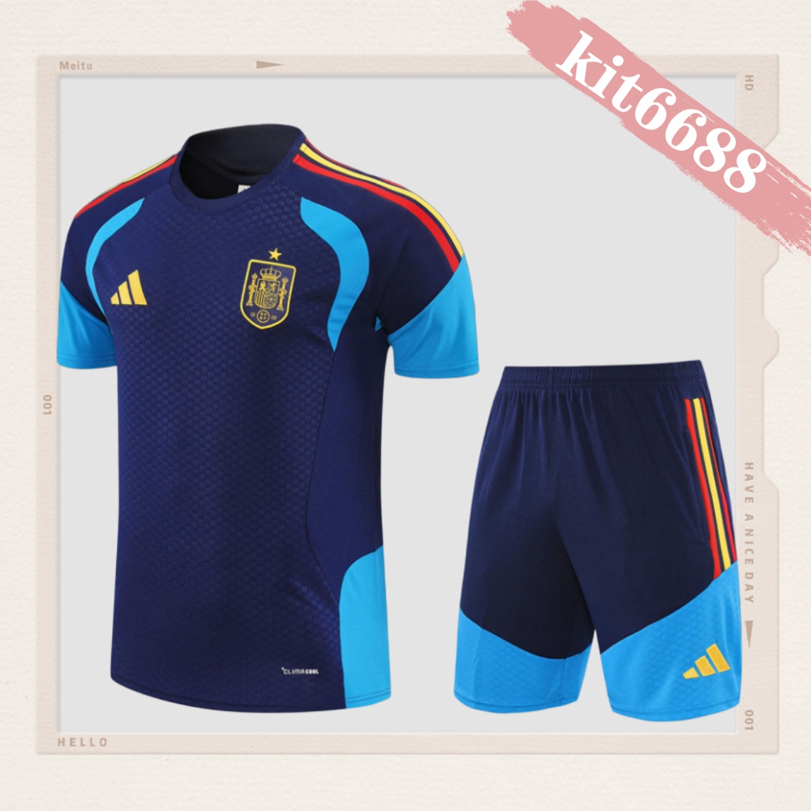 26/27 Spain royal blue  Short Sleeve Training Wear ( Adult kit Kids )