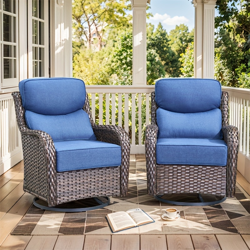 2-piece outdoor swivel rocking chair patio set with 6inch thick cushions, suitable for porch and poolside