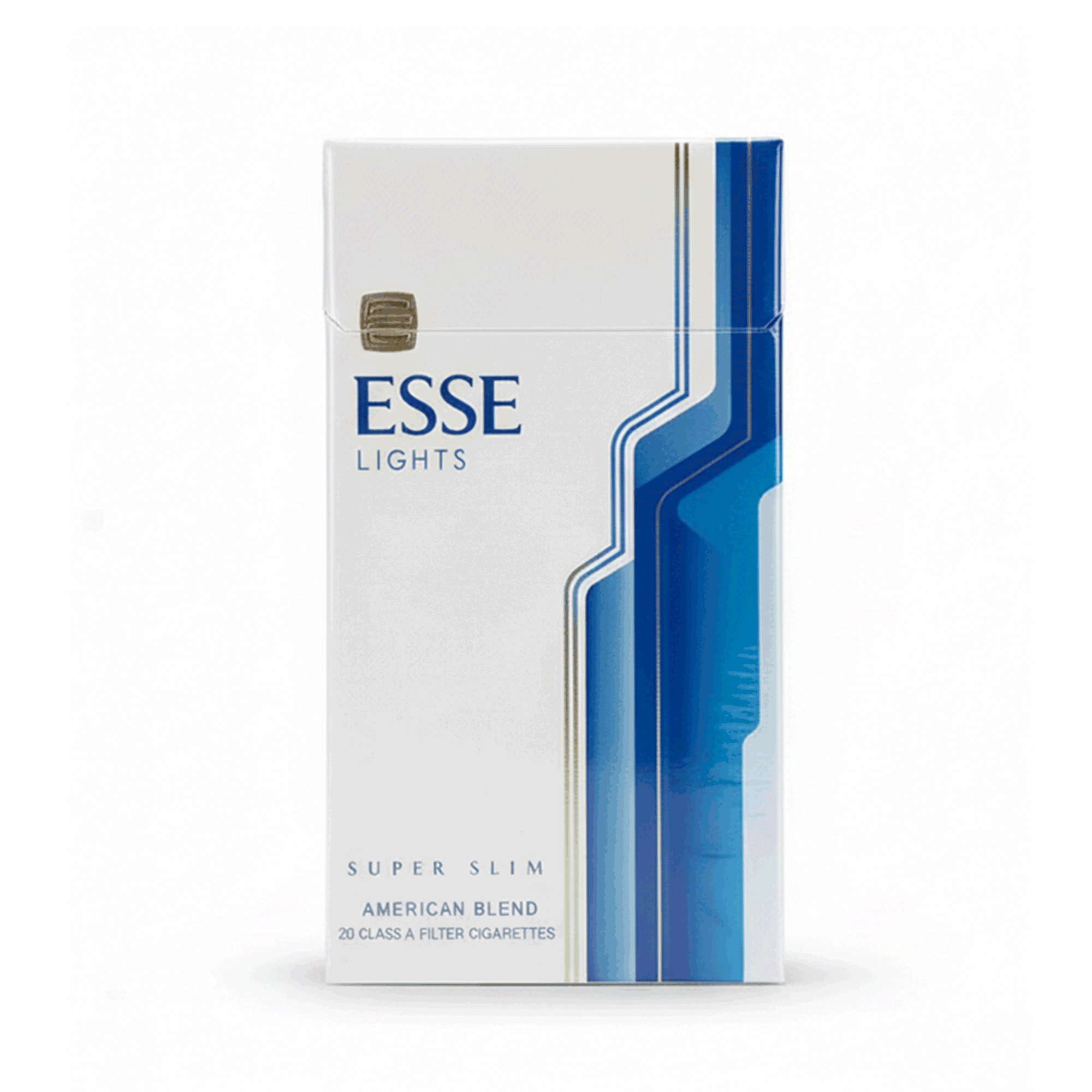 ESSE Lights Super Slim 5mg premium white and blue cigarette pack with elegant design