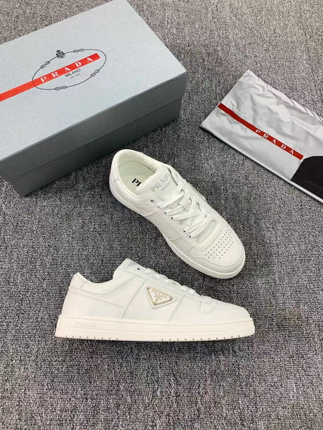Prada Downtown Perforated Leather Sneakers