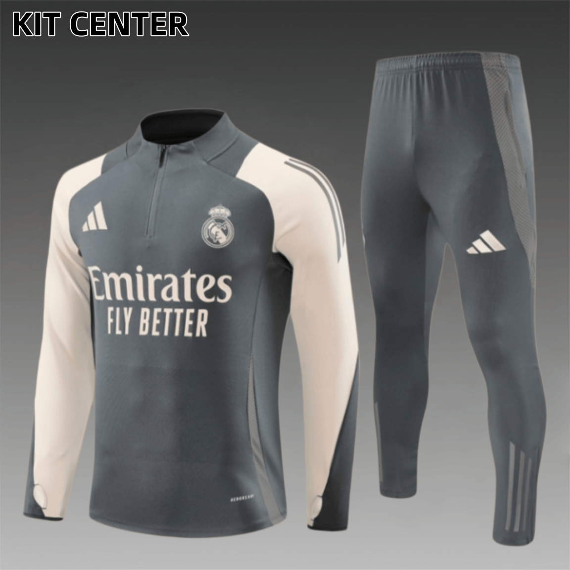 24/25 Real Madrid grey Half Zip Training Kit (Adult Kids Kit)