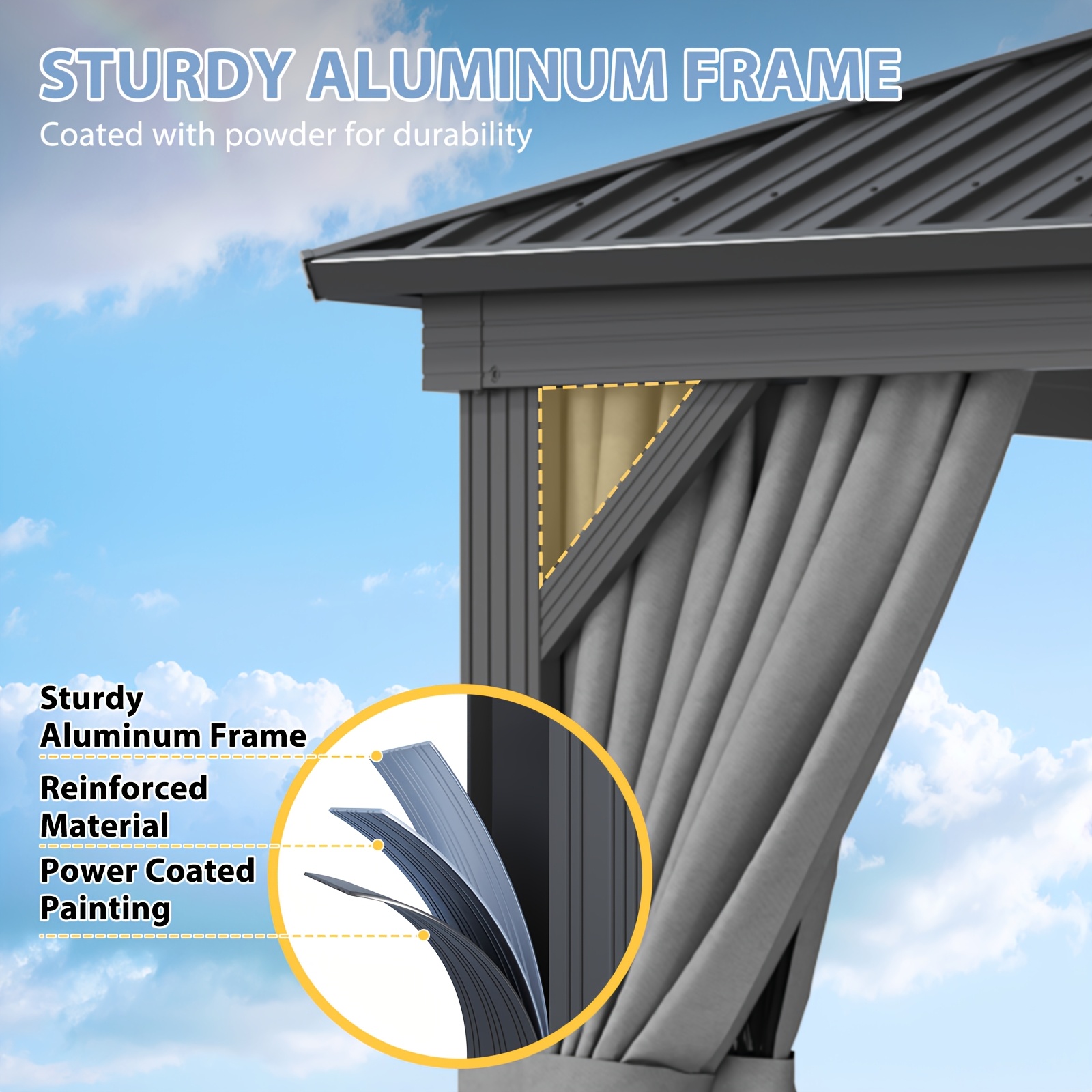 Sonegra 12' X 20'/12' X 16'/12' X 10' Hardtop Gazebo, Double Galvanized Steel Roof - Aluminum Frame Outdoor Gazebo with Mosquito Net and Curtains, Suitable for Patio, Yard, and Deck (Free Shipping)
