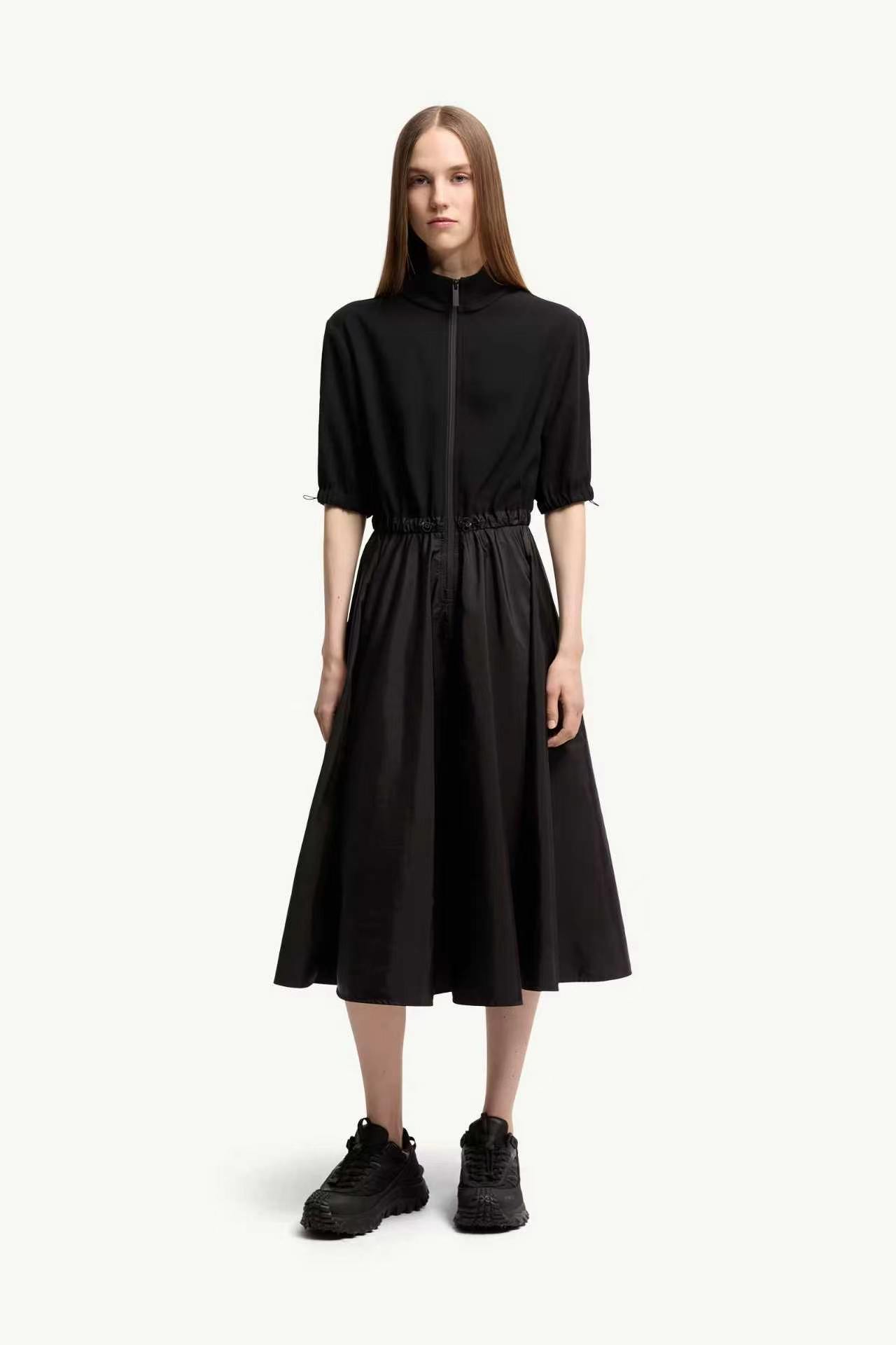 Moncler 2026 Summer Autumn Women's Dress Polyester Stand Collar 1/2 Sleeve Zipper Casual Long Slim Woman's Dresses MKDFWD26001