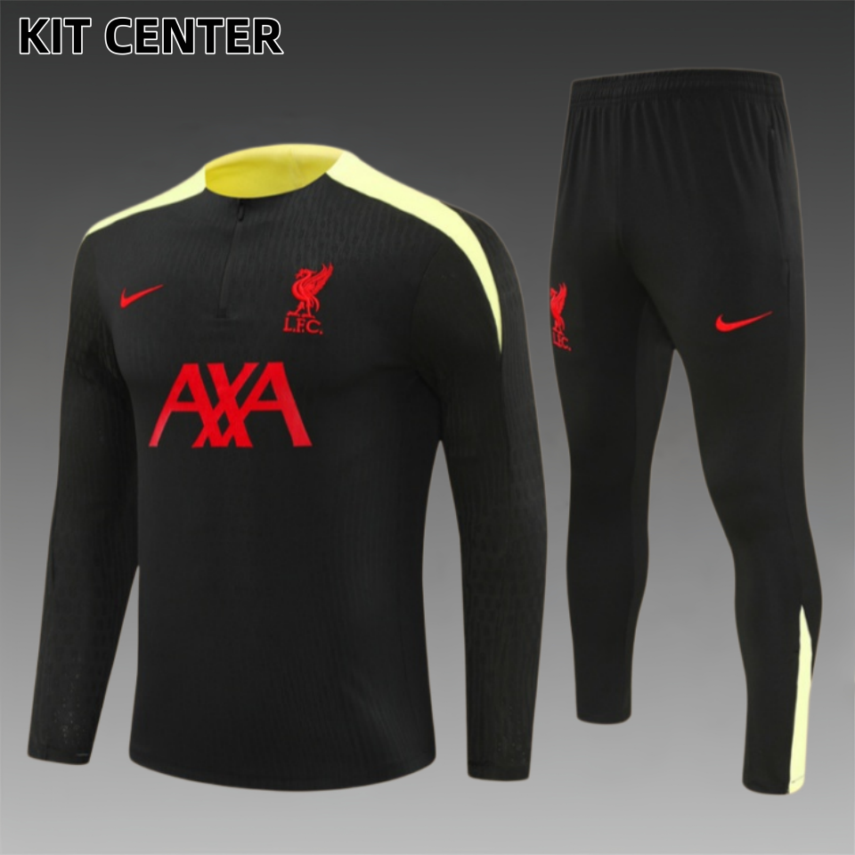 24/25 Liverpool Black paired with yellow Half Zip Training Kit (Adult Kids Kit)