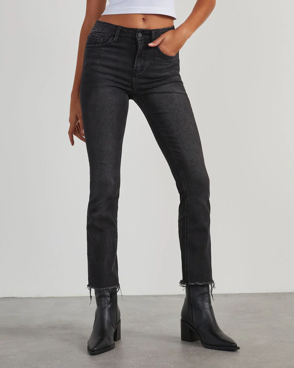 Nirvana High Rise Stretch Frayed Hem Jeans