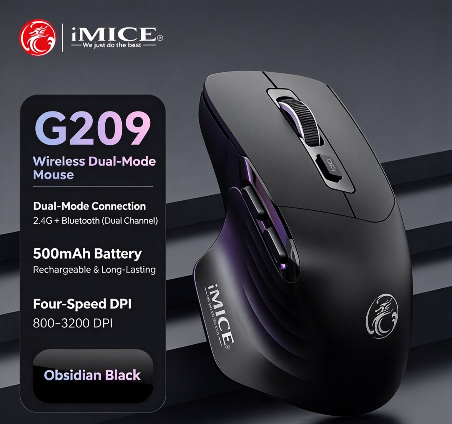 Ergonomic Rechargeable Wireless Mouse, 6 Buttons Bluetooth & 2.4G Dual Mode Computer Mouse, 4 Adjustable DPI 800-3200, Type-C Charging Optical Mouse for Laptop PC Office Gaming