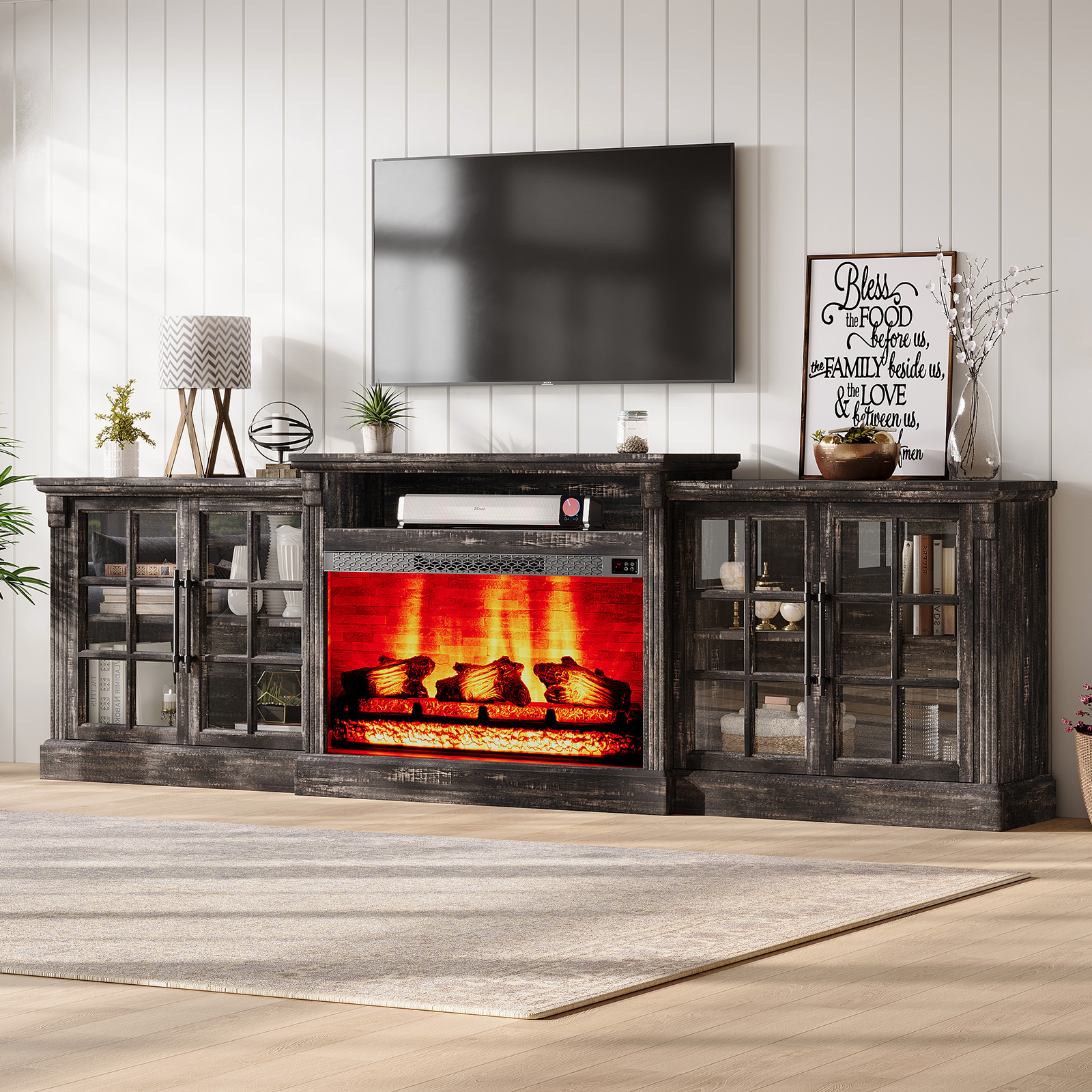33inch TV Stand for 100inch TV, Retro-style Media Cabinet with Ample Storage Space