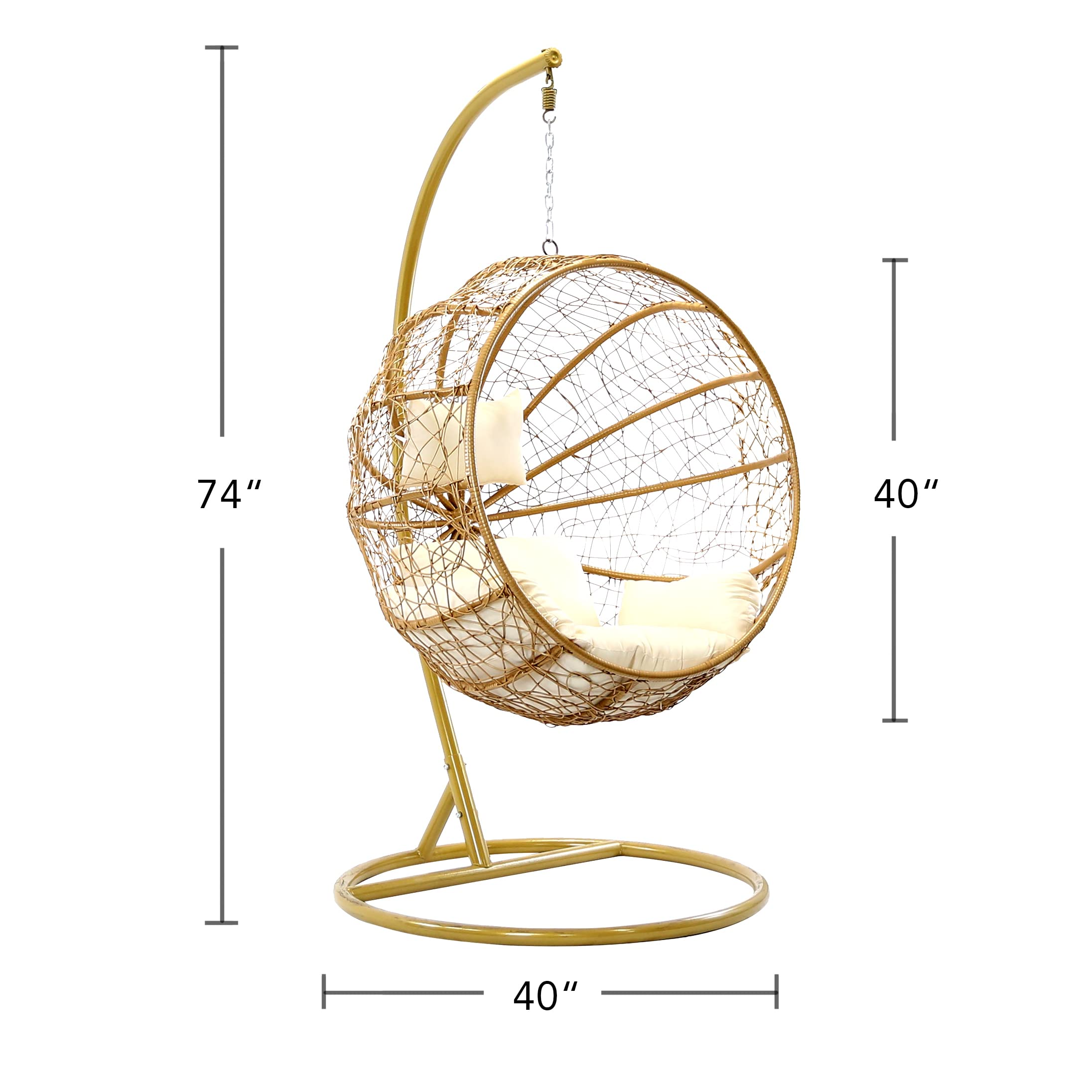Porch Swing Chair with Stand, Cushion & Pillow, Goldden Egg Rattan Wicker Swing Hanging Chair